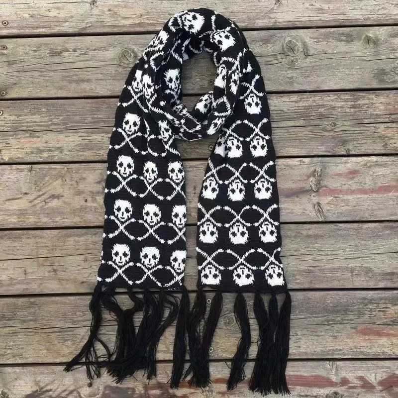 Dragon Skull Scarf Unisex Womens Winter Knitted Pashmina Shawl Black Acrylic Echape Luxury Womens Skeleton Packaging with Edges W240824