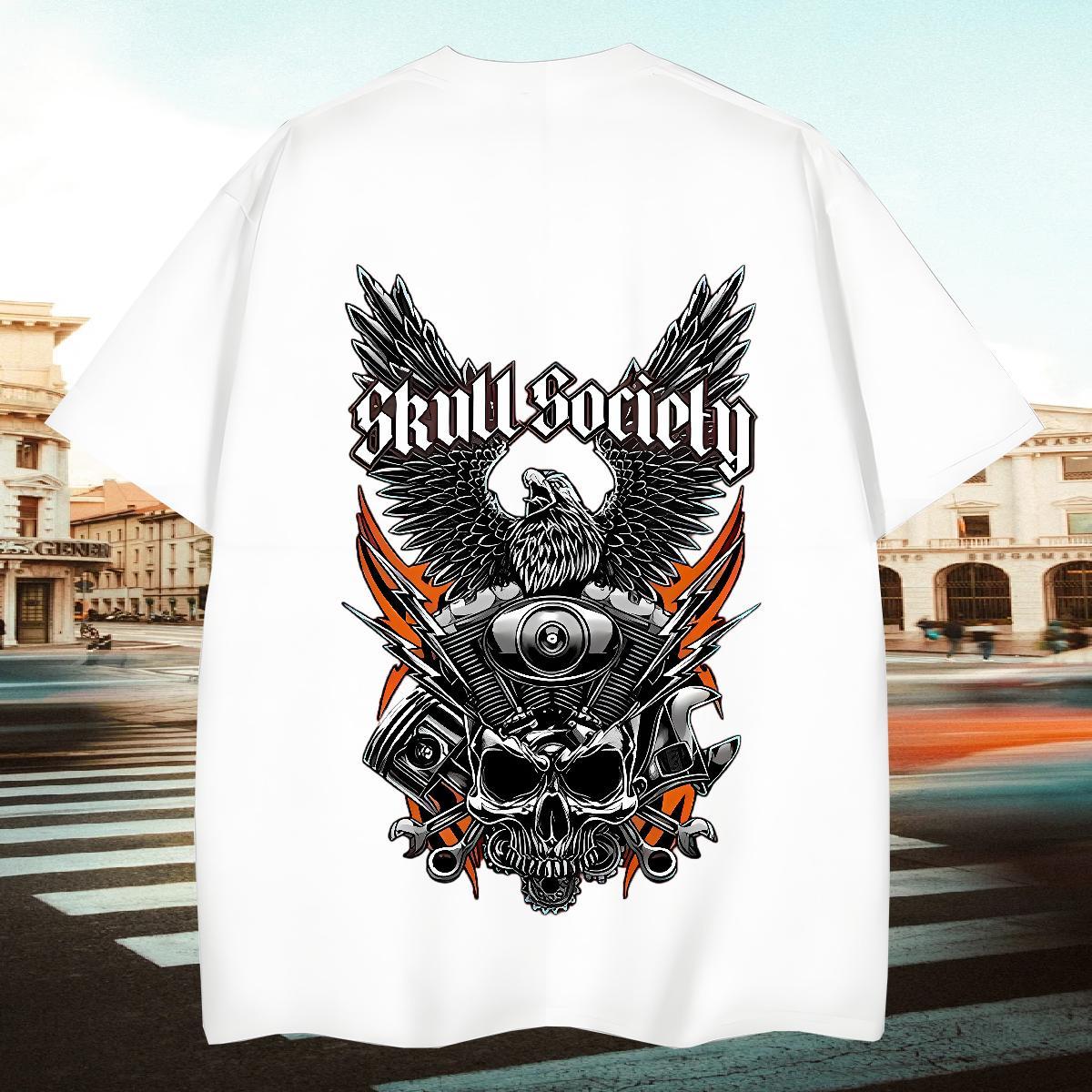 Classic Mens T Shirts 230g Pure Cotton skull Street wear Hip Hop Floral Print Breathable Short Sleeve Tshirts 2024 Summer Tops Shirt