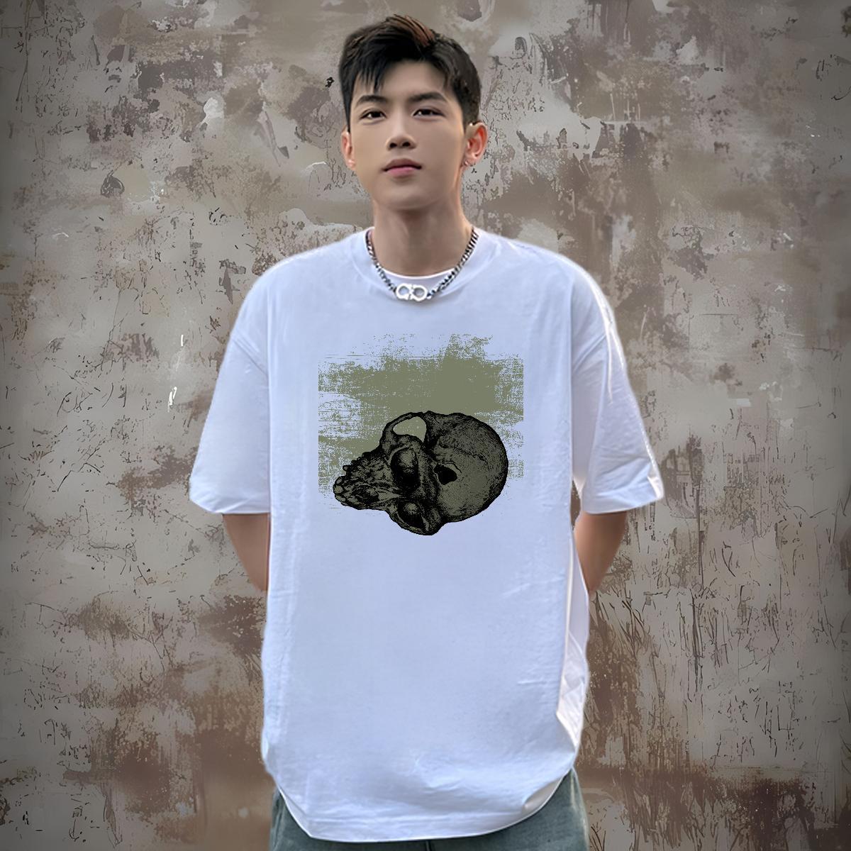 Wholesale T-Shirts for Men 230g Pure Cotton skull Street Casual DIY Anime Round Neck Short Sleeve Men Tees Casual New Tee Shirt