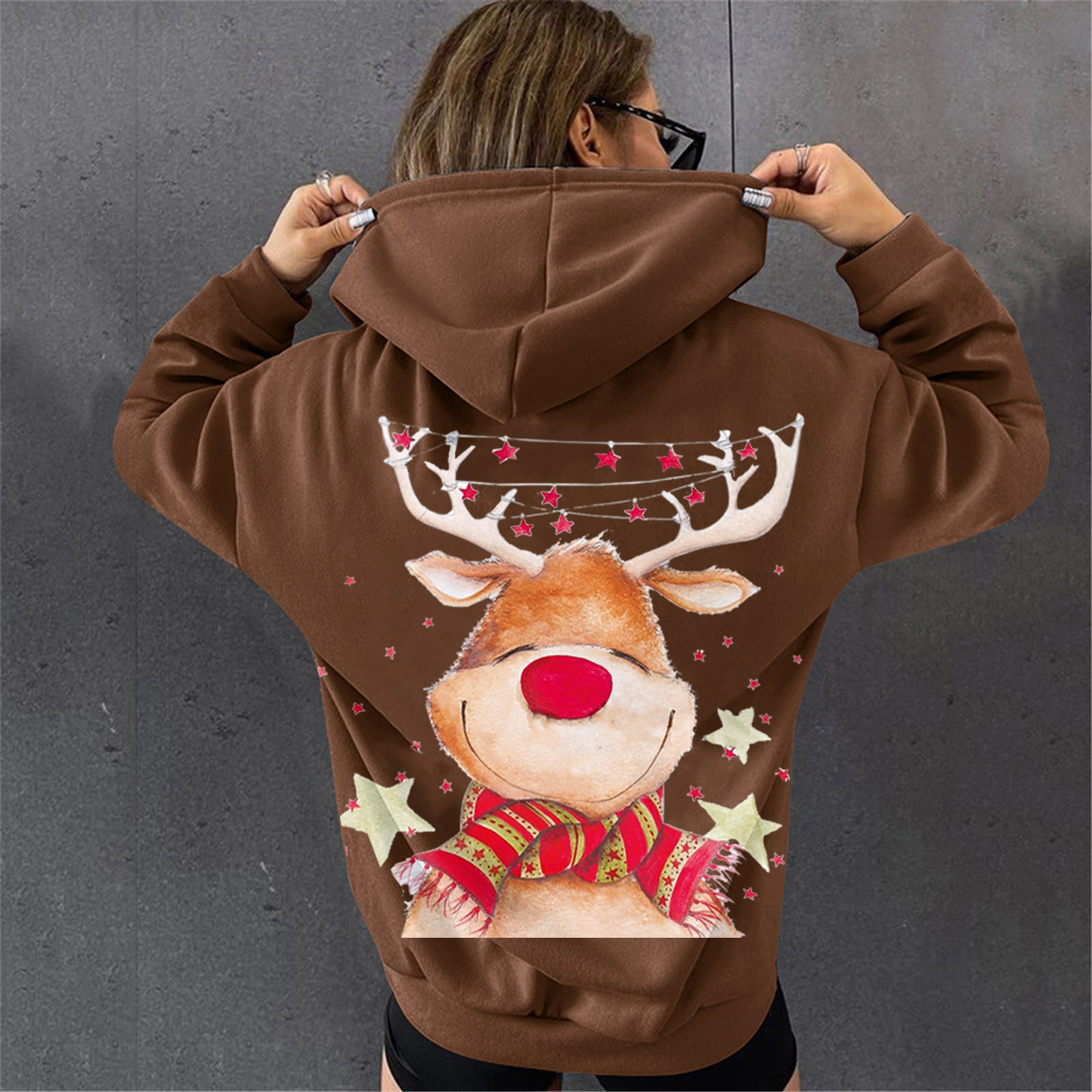 New Christmas hooded jacket for clothing, deer print women's hoodie dongdumaoyi