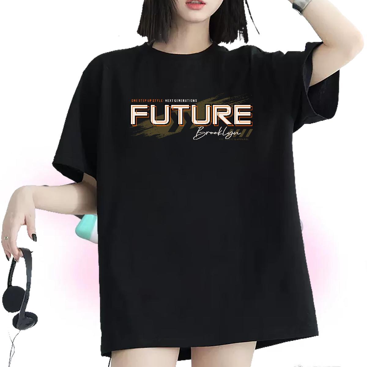 Soft Couples T Shirts 230g Pure Cotton future Daily Outfit T-Shirts for Women Short Sleeve O-Neck Anime Print Top Tees