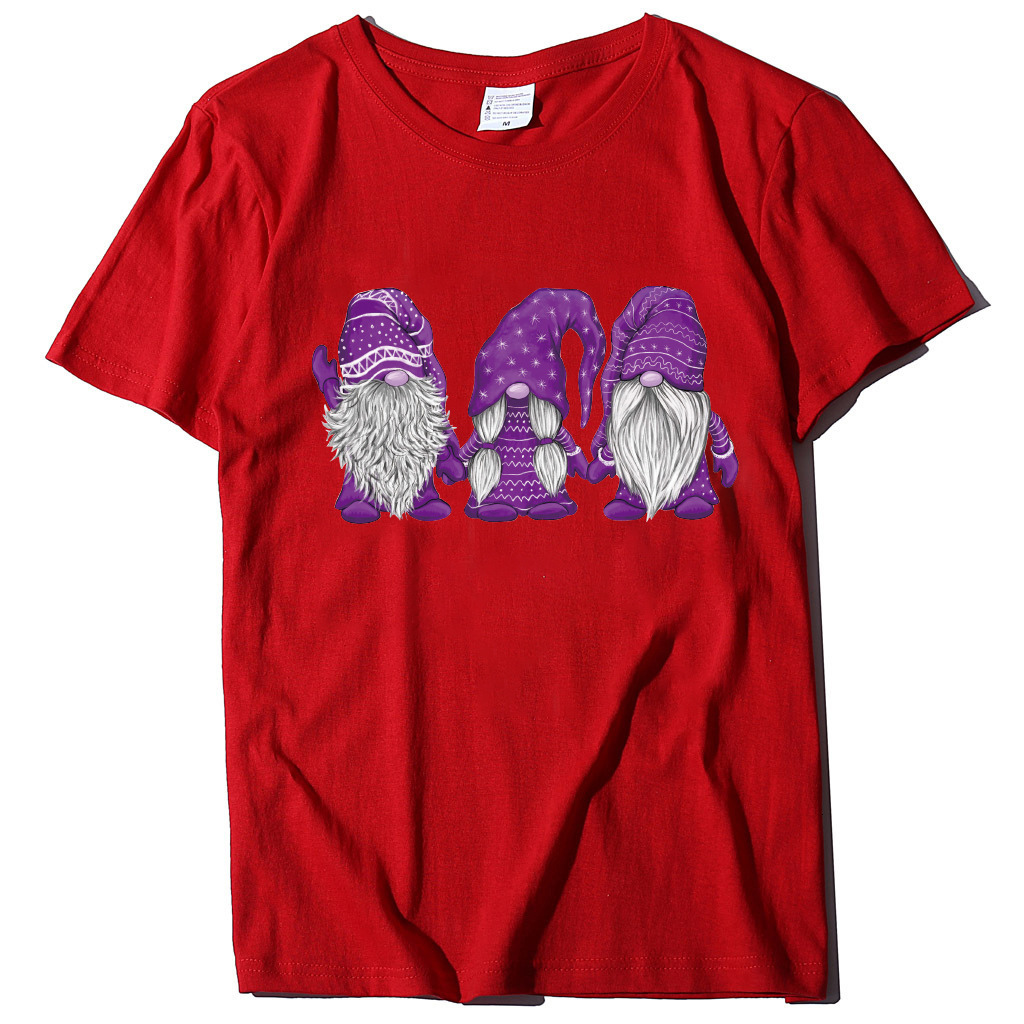 Short Sleeve Three Santa Claus Printed T-shirt Christmas Women's Top dongdumaoyi