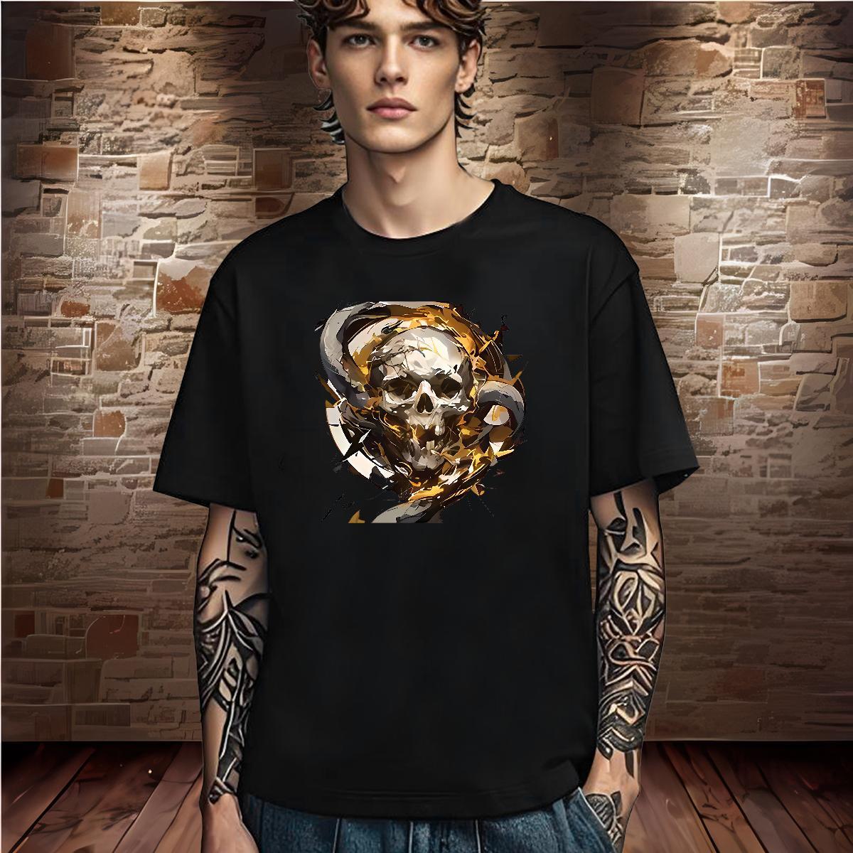 Soft T Shirts Men 230g Pure Cotton skull Casual Beach Custom Print Plus Size Round Neck Short Sleeve Men Tshirts Brand Clothings