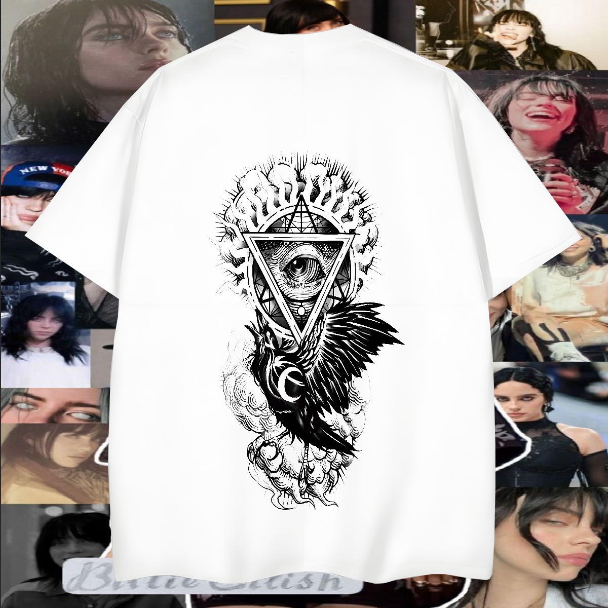 Classic T shirt 230g 100% Cotton eye of the devil Casual DIY Short Sleeve O-Neck Tshirt for Man Woman 2024 Summer Clothings