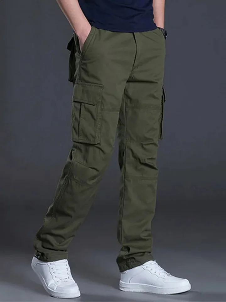 Solind Cotton Multi Flap Pockets Mens Straight Leg Cargo Pants Loose Casual Outdoor Pants Mens Work Pants For Hiking Tactical 240812