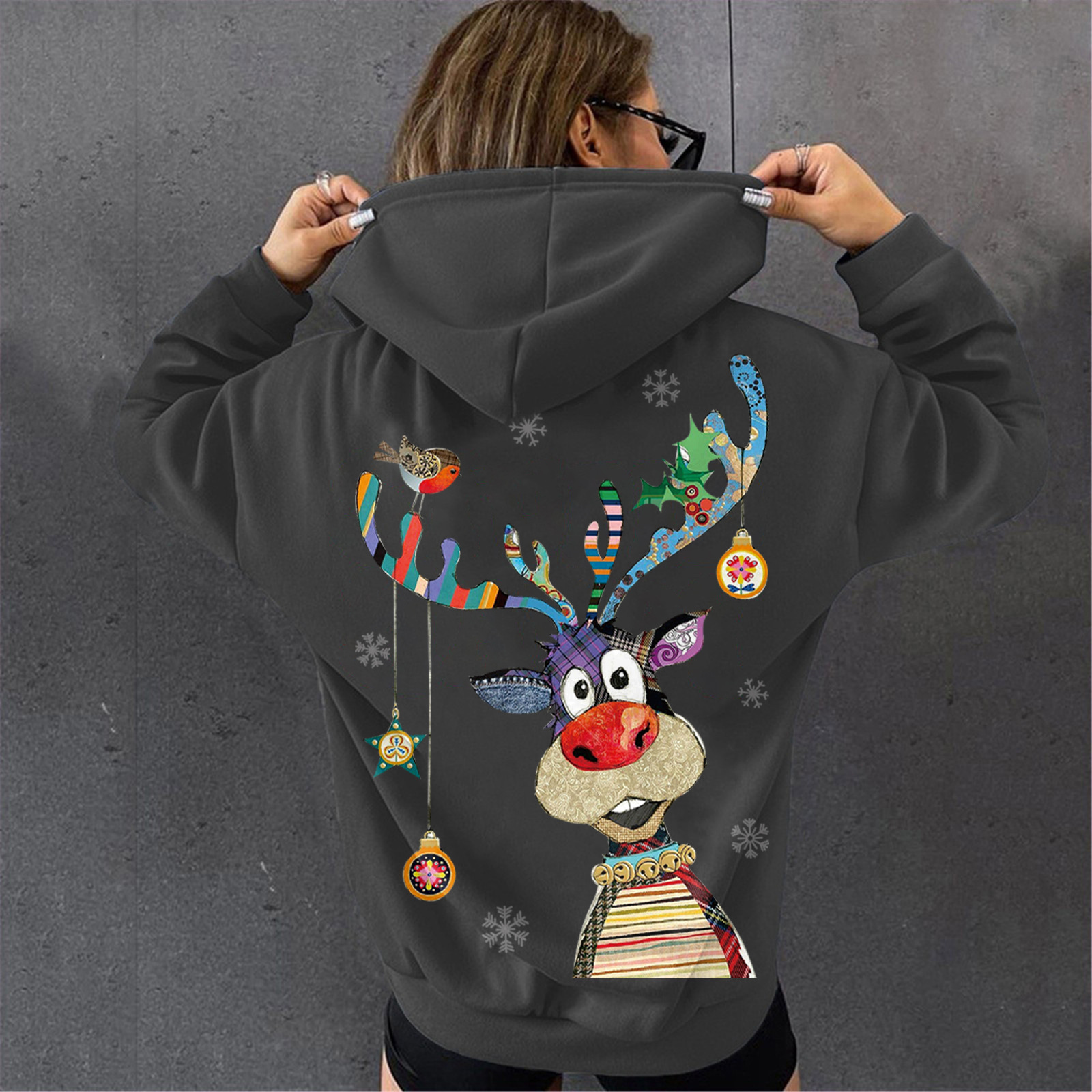 Women's new hooded hoodie with deer print dongdumaoyi