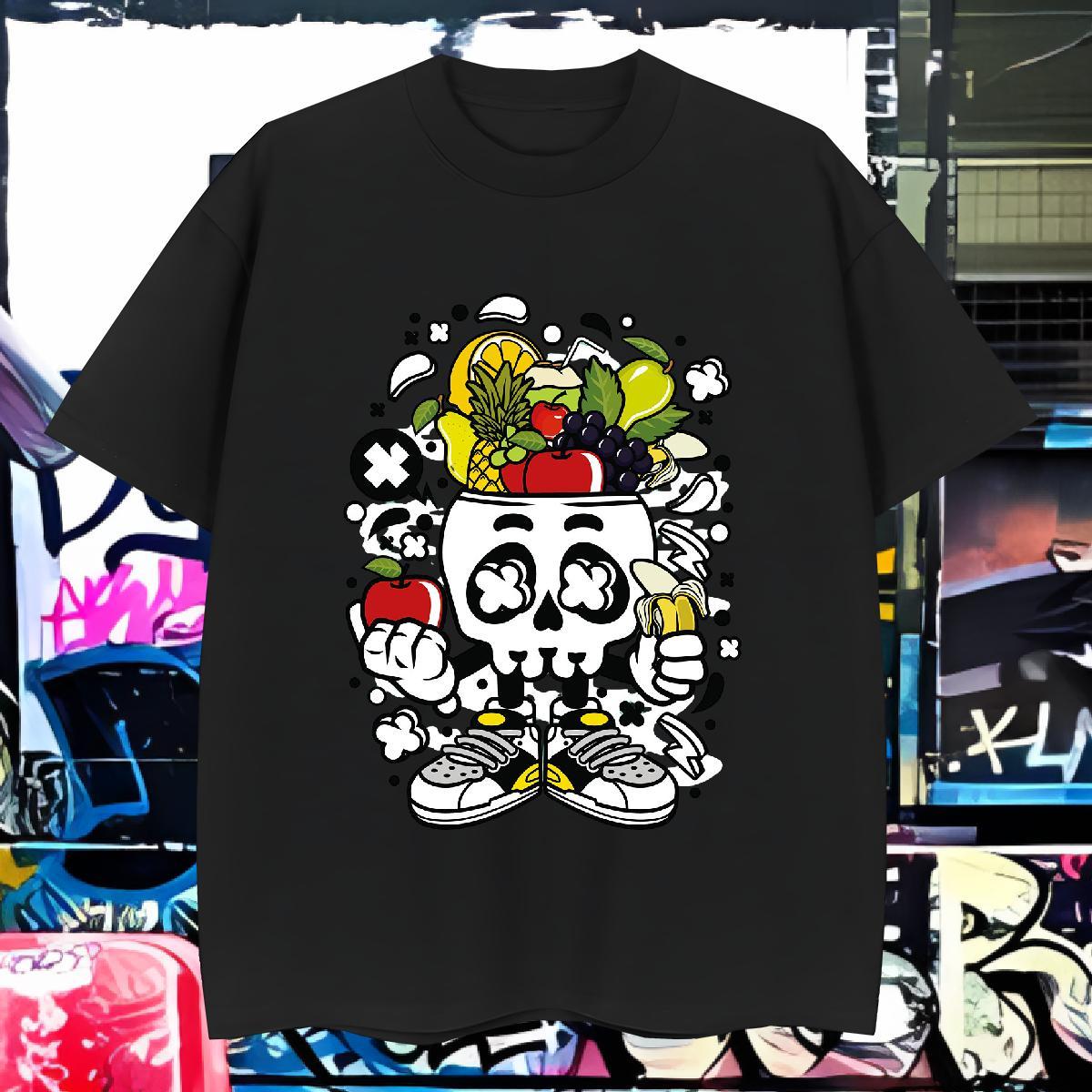 Popular T-Shirts 230g 100% Cotton skull Outdoor Cartoon Print Short Sleeve Soft Men Tops Tees Fashion Designer Top Tees