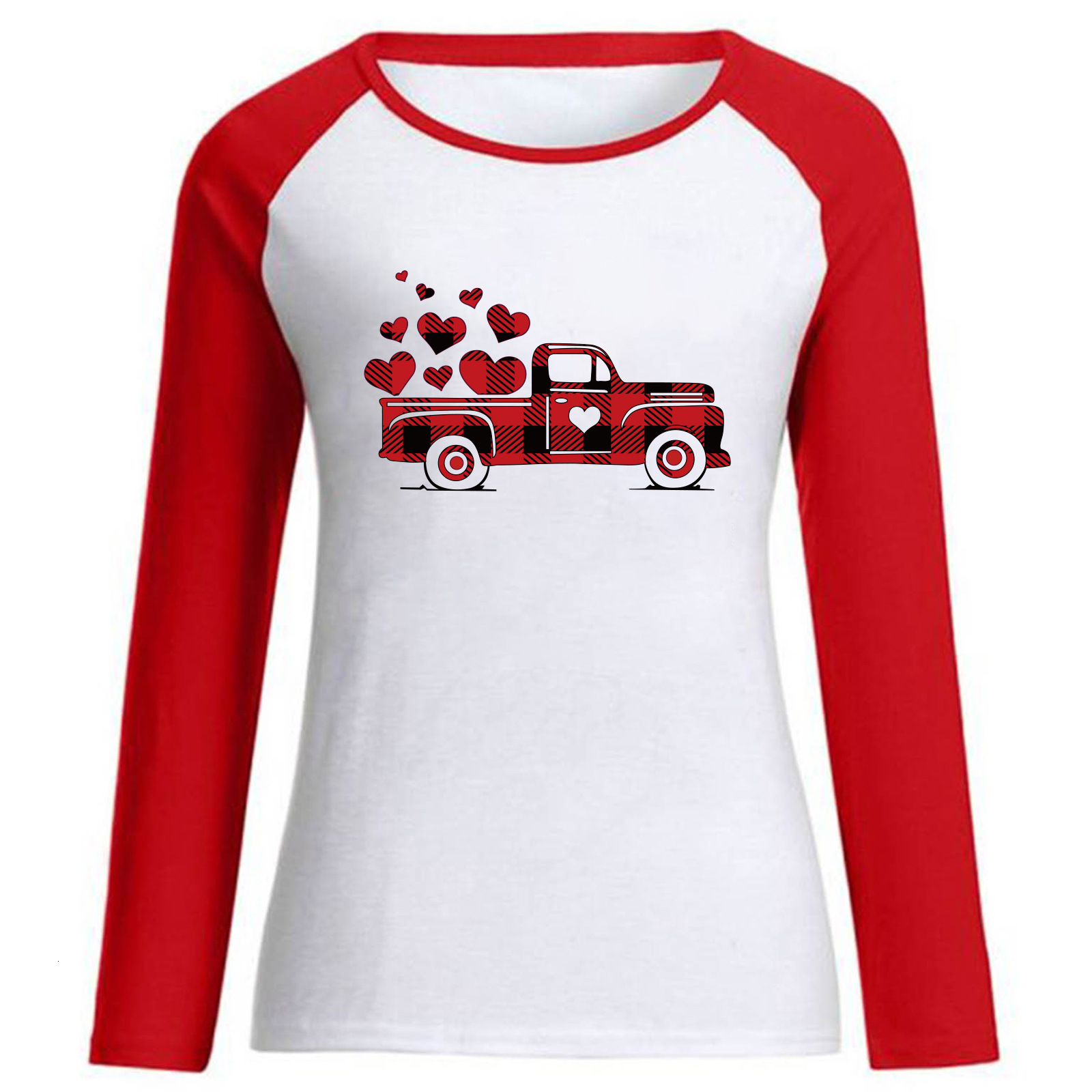 Autumn New Women's Top with Shoulder Insertion Valentine's Day Love Truck Long Sleeve T-shirt dongdumaoyi
