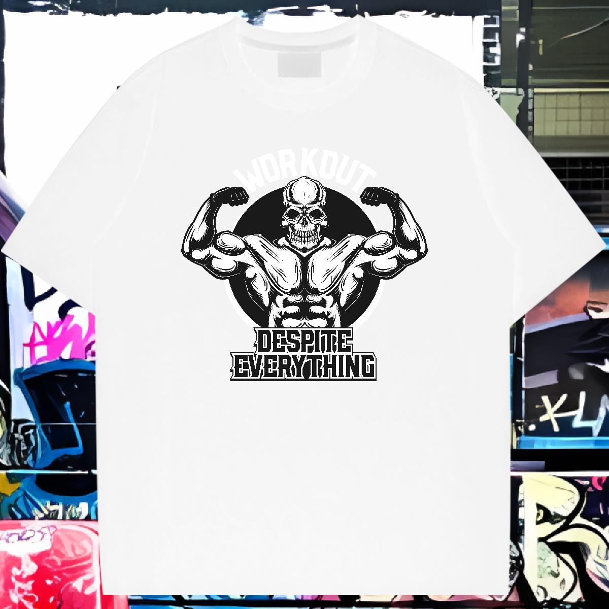 Popular Man T Shirts 230g Pure Cotton skull Street Casual Floral Print Crew Neck Breathable Men Tshirts DIY Polos