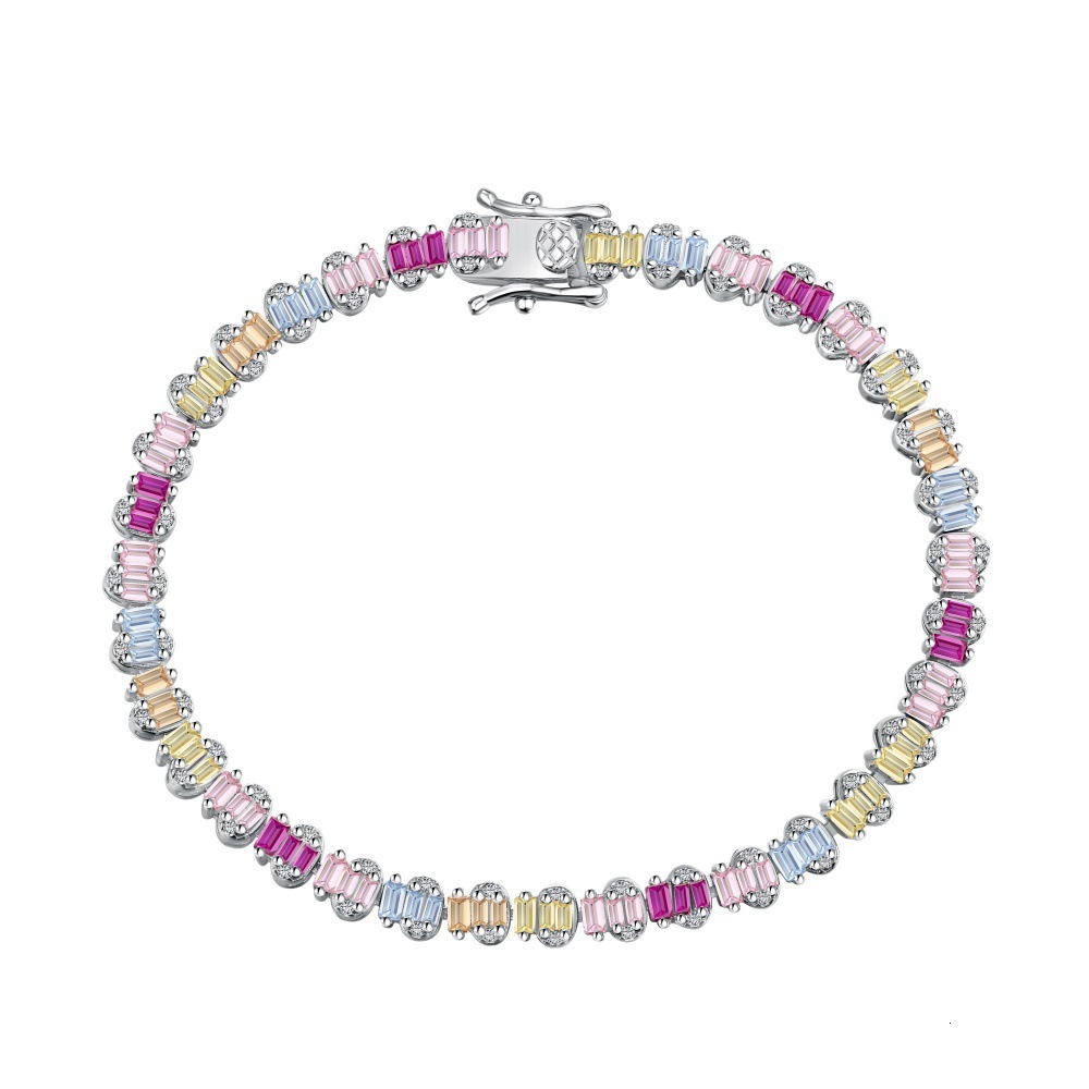 New S Pure Sier Bracelet with Full Color Zirconia Inlaid Elliptical Design, Fashionable and Versatile Women's Handicraft