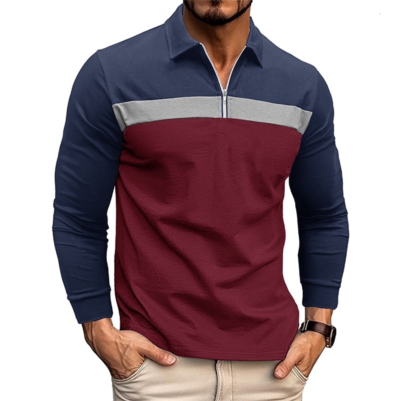 Polo Mens T-shirt in European and American Sizes Lapel Patchwork Polo Shirt Foreign Trade Mens Long Sleeved Shirt 240824