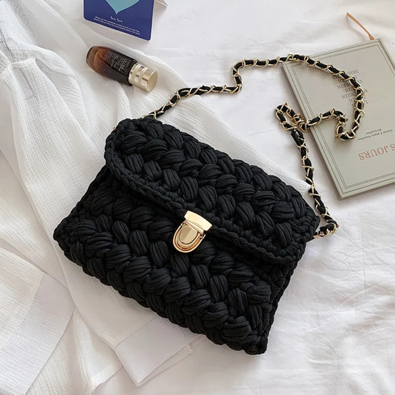 Fashion Bags for Women Hand Woven Bag Strip Thread Hook Knitted Womens Casual Shoulder Bag Crossbody Bag Clutch Bag 240826