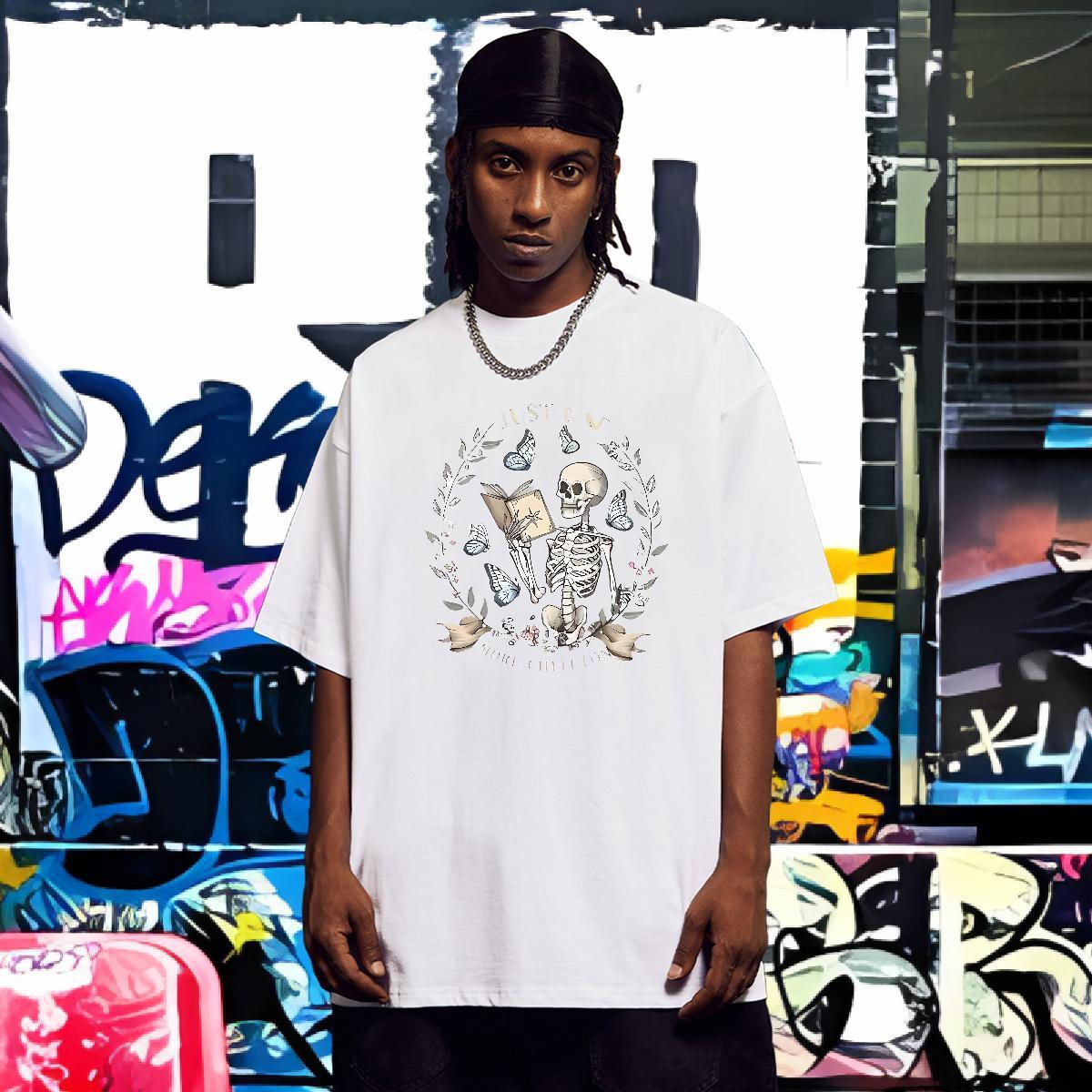 Designer Man T Shirts 230g 100% Cotton book Anime Printing Street Black Oversized Breathable Tshirt for Man Woman Brand Tees Shirts