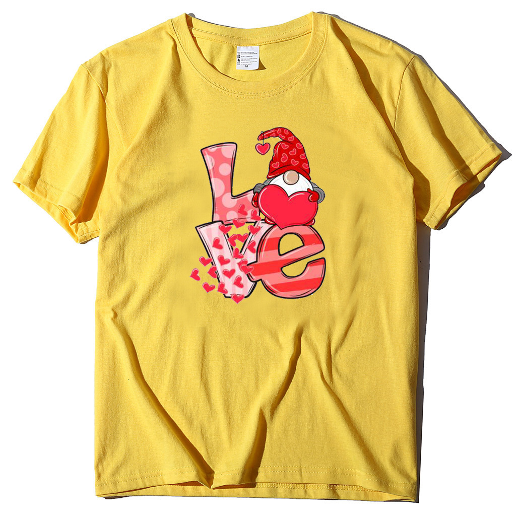 Women's T-shirt with LOVE letter and heart print round neck, multi-color series short sleeved shirt dongdumaoyi