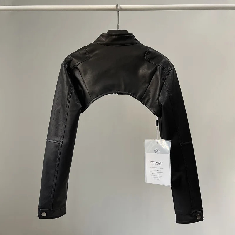 Retro black leather jacket womens cut zipper jacket womens bicycle jacket womens Smock top womens street shorts motorcycle jacket 240827