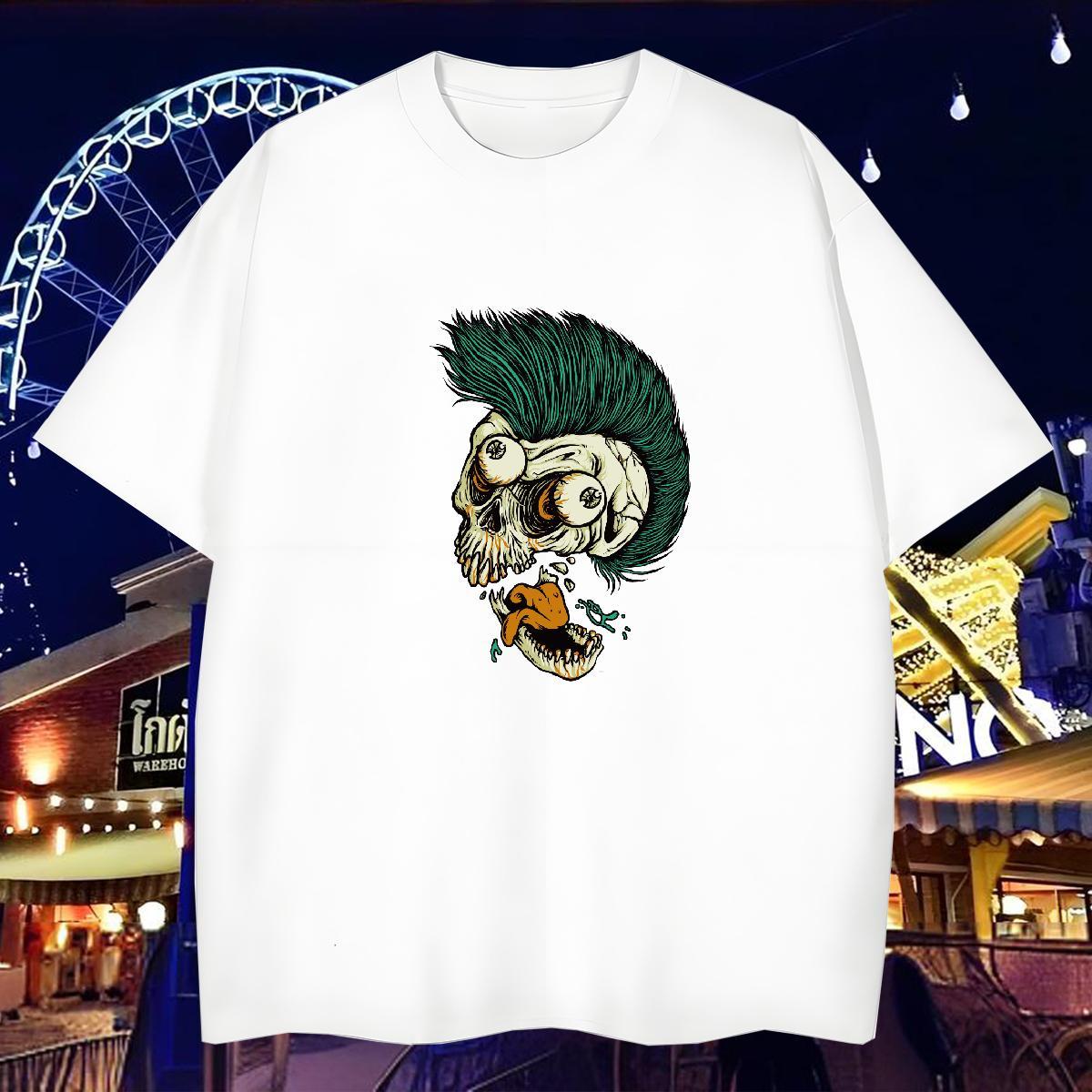 Comfortable T Shirts Men 230g Pure Cotton skull Street Wear Custom Anime O Neck Short Sleeves Tshirt for Man Woman Stylist Clothes