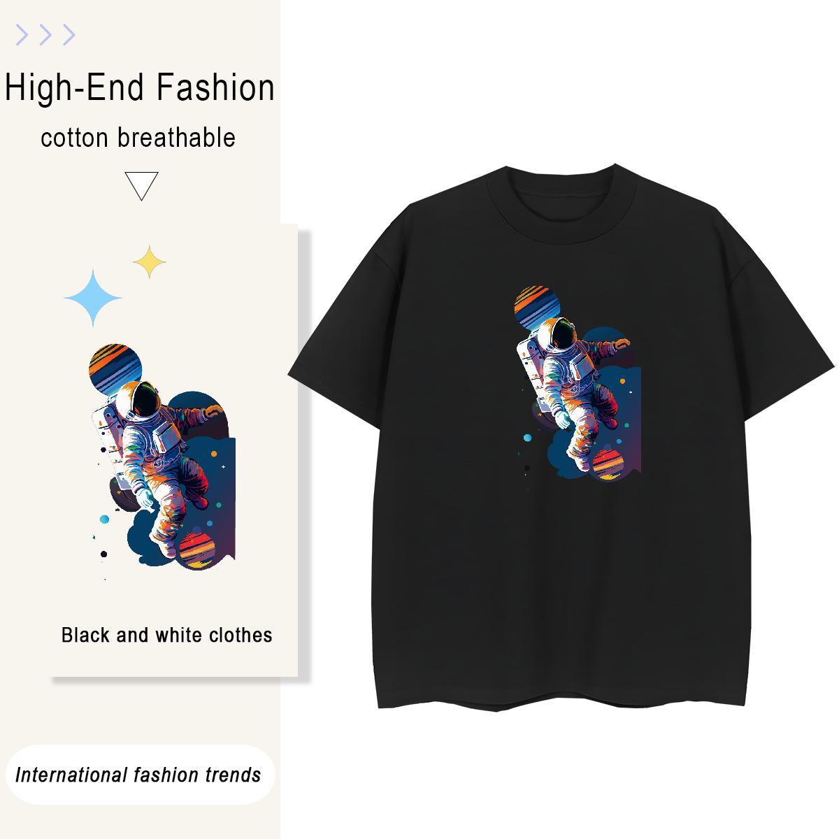 Popular Lady T shirt 230g Pure Cotton cosmonaut Sport Women T Shirts Crew Neck Breathable Custom Cartoon Polos