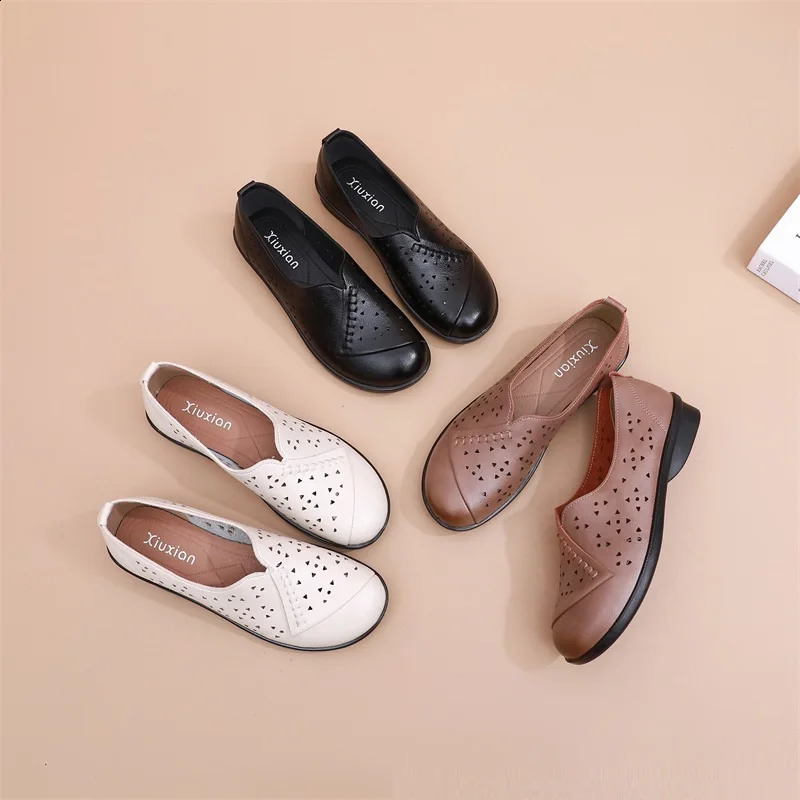 Slip On Shoes For Women Leather Sneakers Ladies Leather Moccasins Womens Loafers Autumn Ballet Flats Woman Shoes Black Loafer 240821