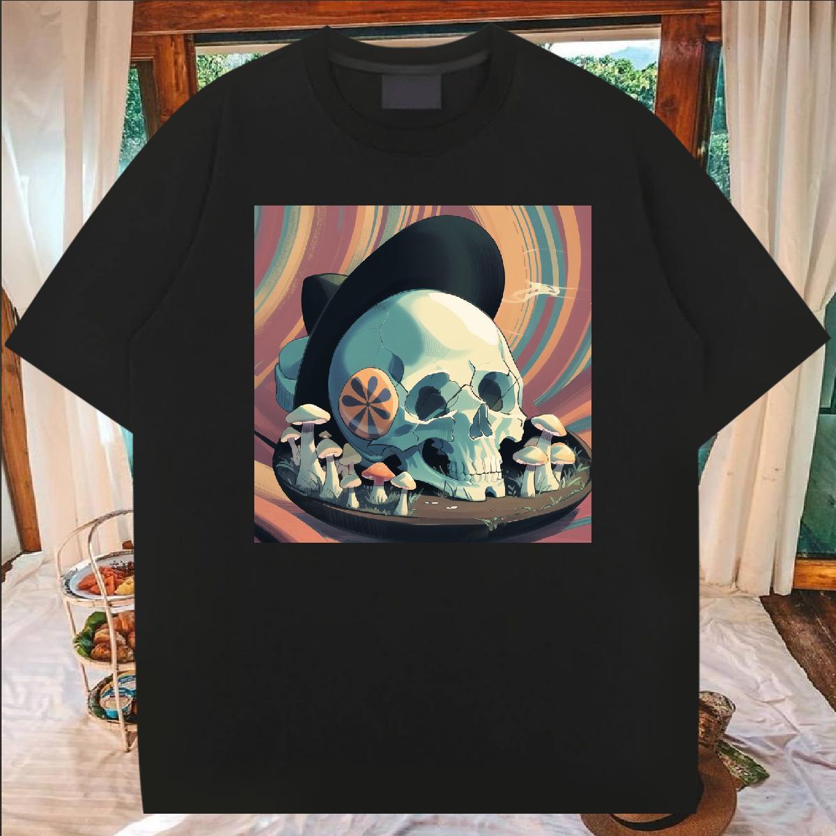Wholesale T-Shirts 230g 100% Cotton skull Beach Customized Print Breathable Crew Neck Tshirts Brand Tops Tees
