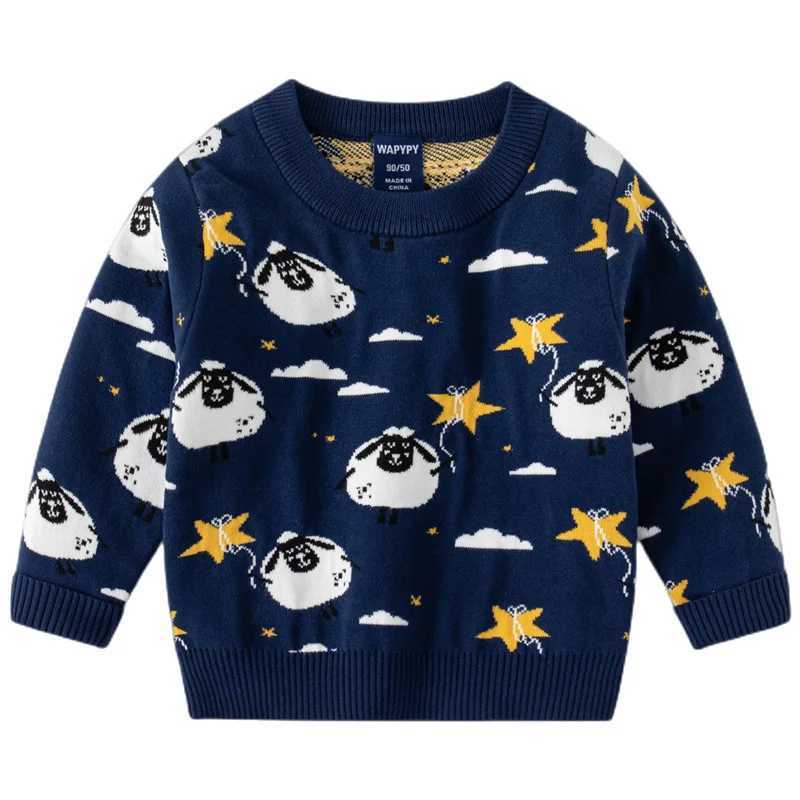 Autumn Winter Children Boys Zipper Cartoon Sheep Printed Long Sleeve Baby Boys Sweater Sweet Round Neck Warm Preschool Boys TopW240824