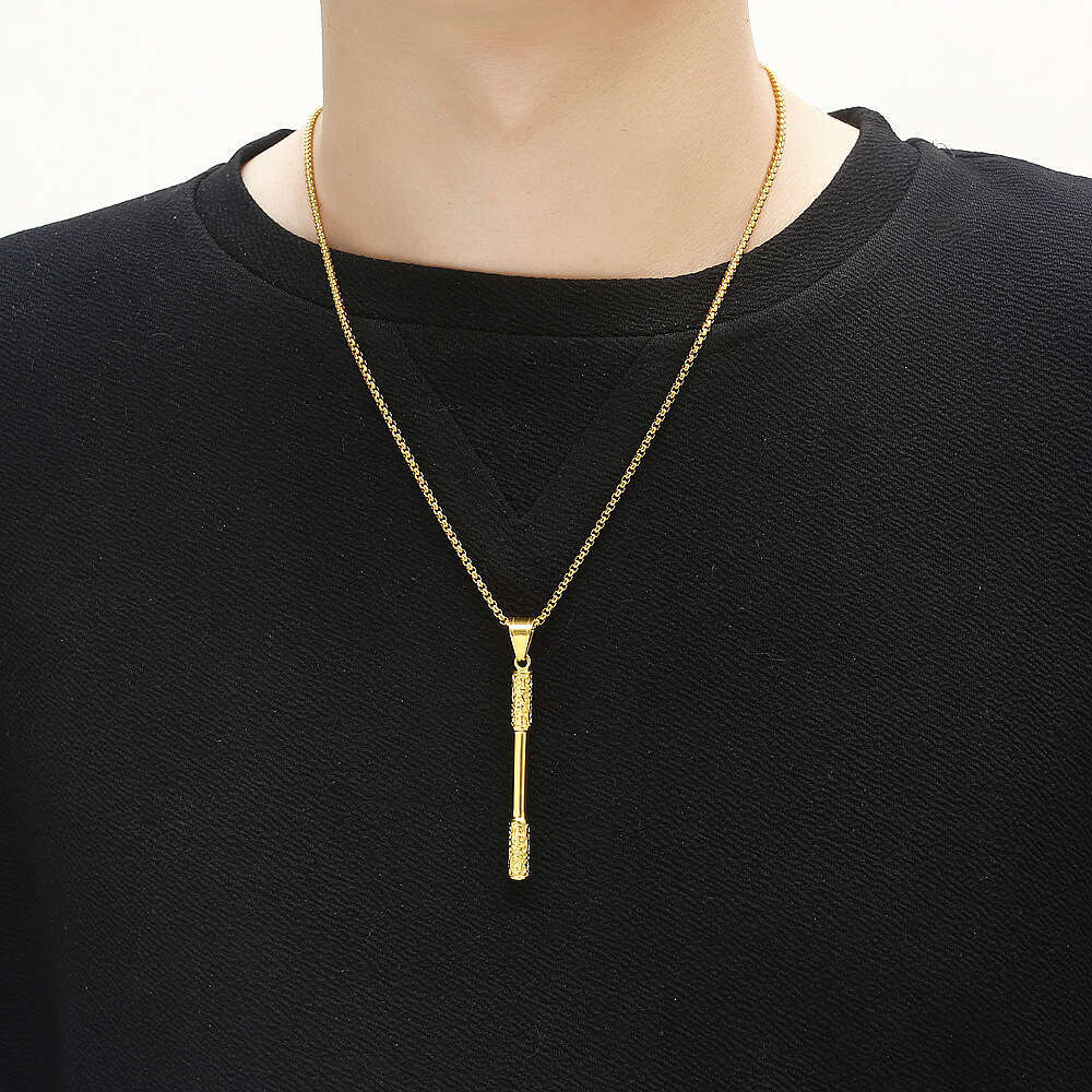 Black Mythical Saint Returns, Sun Wukong's Ruyi Golden Hoop Necklace, Sea God Needle Titanium Steel Pendant, Hip hop Men's and Women's 