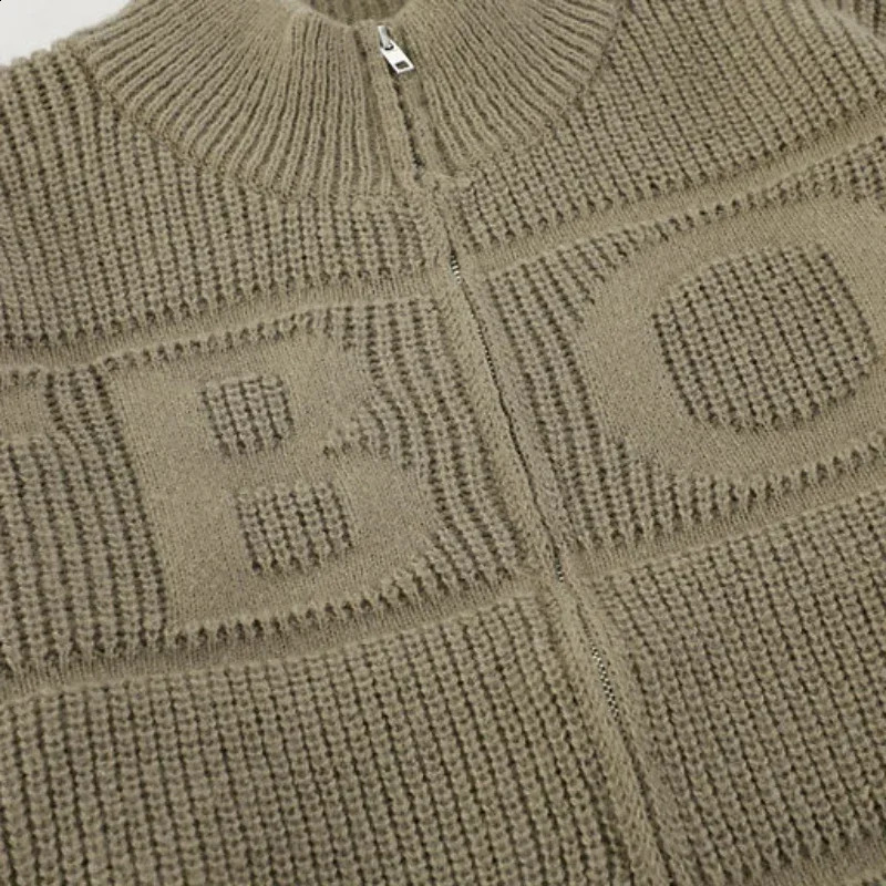 Mens Zipper Collar Open Letter Knitted Sweater Pure Black Solid Color Korean Classic A Bag X 240826