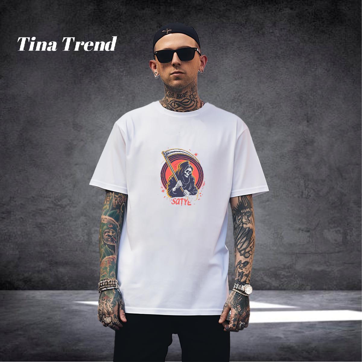 Loose Man T Shirts 100% Cotton 230g skull Anime Printing Street DIY Anime Crew Neck Breathable Tshirts Casual New Tees