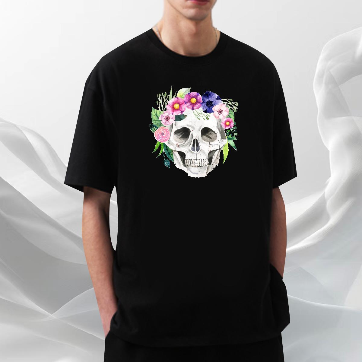 Classic T Shirt For Man 230g Pure Cotton flower Outdoor Black Oversized Round Neck Short Sleeve Couples T Shirts Stylist Tees Shirts