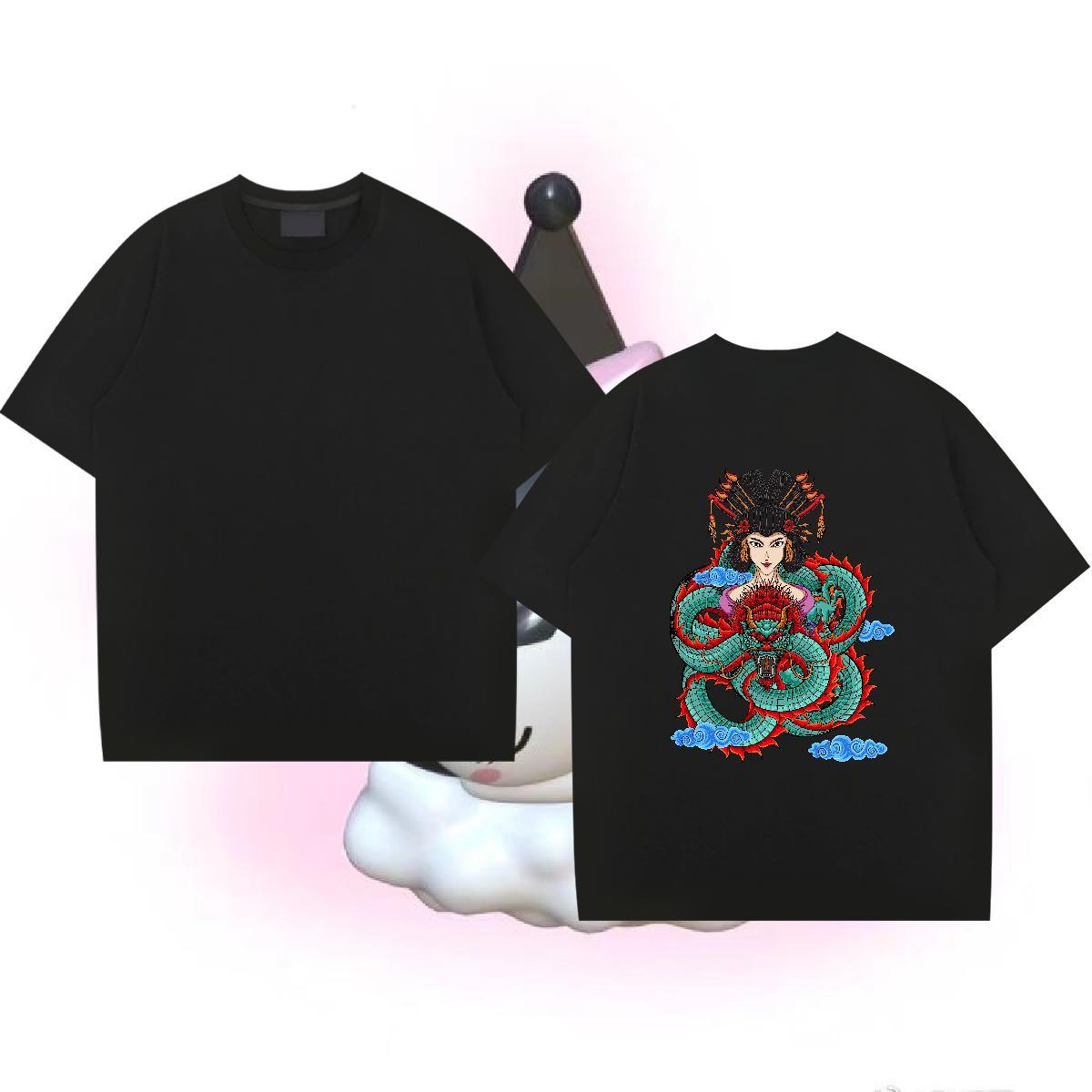 Popular T-Shirts 230g 100% Cotton dragon Street Cartoon Printing L-4XL Breathable Short Sleeve Tshirt for Man Woman Fashion Design Wear