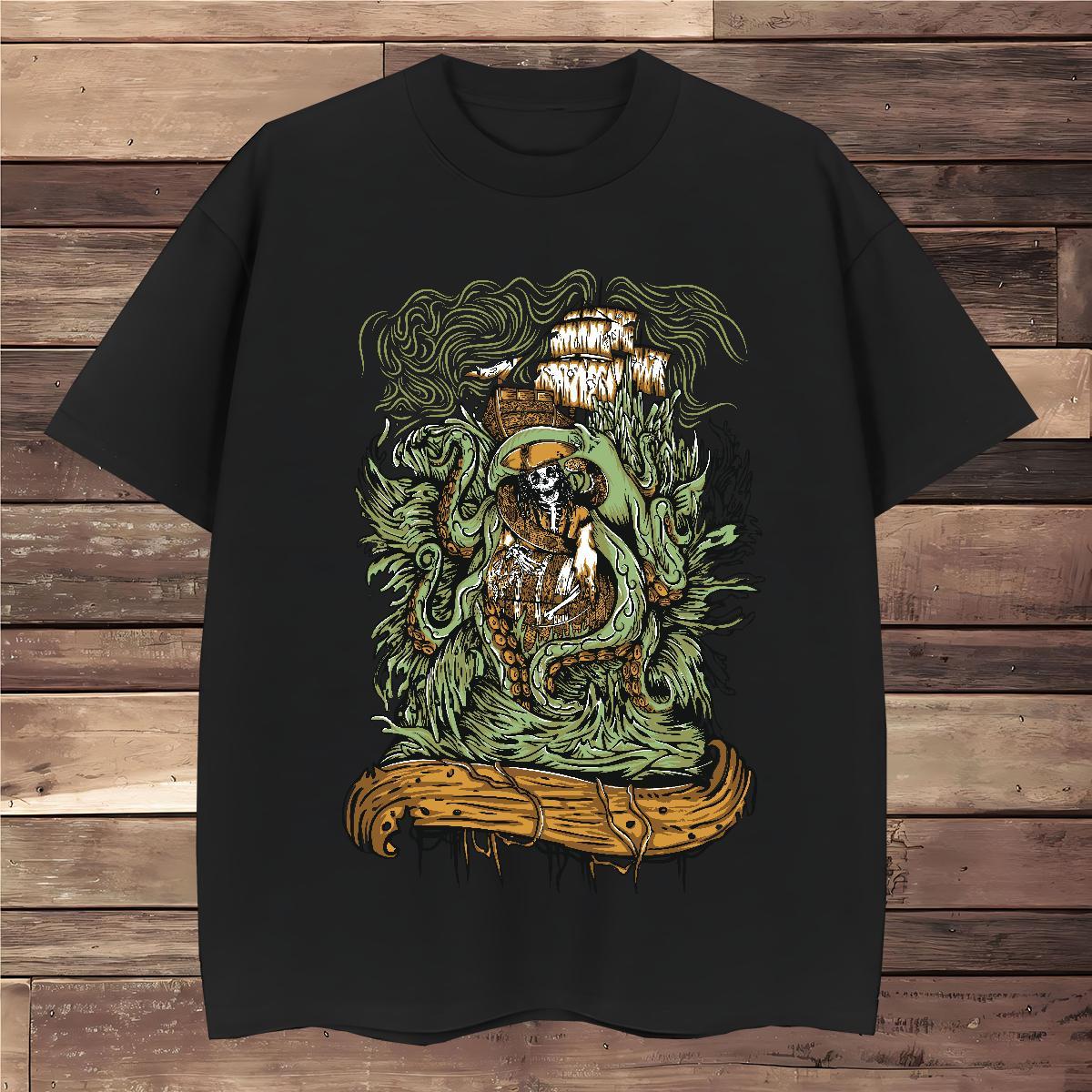 Loose T-Shirts 230g Pure Cotton skull Street Casual Custom Print Plus Size Short Sleeve Soft Tshirts 2024 New Top Tees