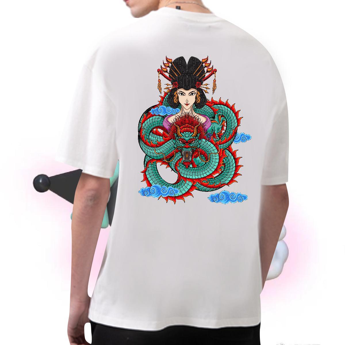 Popular T-Shirts 230g 100% Cotton dragon Street Cartoon Printing L-4XL Breathable Short Sleeve Tshirt for Man Woman Fashion Design Wear