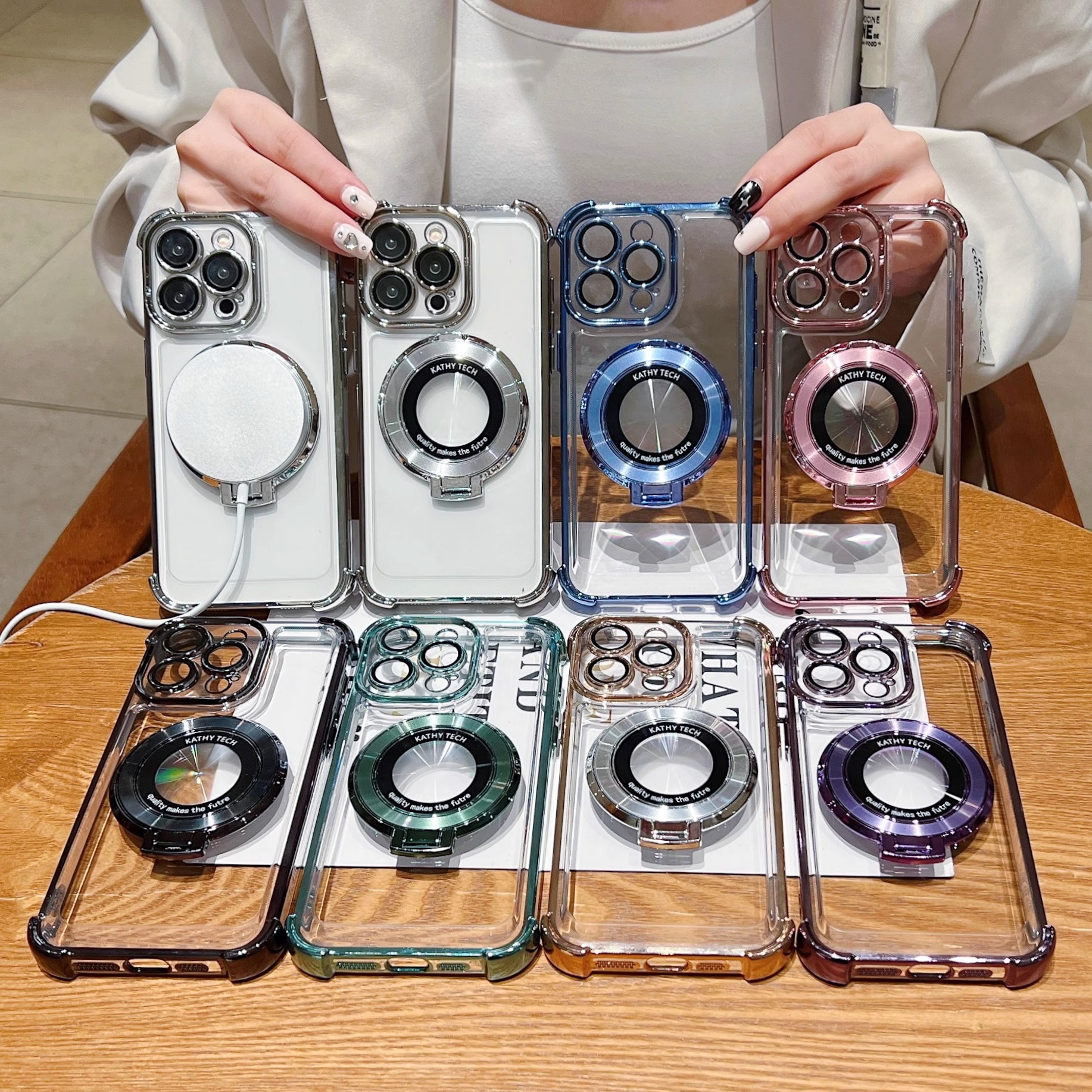 Four Corner Clear Hard Arcylic Soft TPU Bumper Ring Stand Magnetic For Magsafe Wireless Charging Case With Lens Film Cover For iPhone 17 Air 16 15 14 