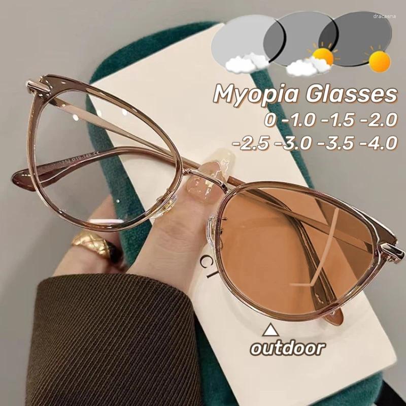Sunglasses 2024 Cat Eye Square Frame Pochromic Nearsighted Color-changing Myopia Glasses Professional Women Men Eyeglasses Diopter
