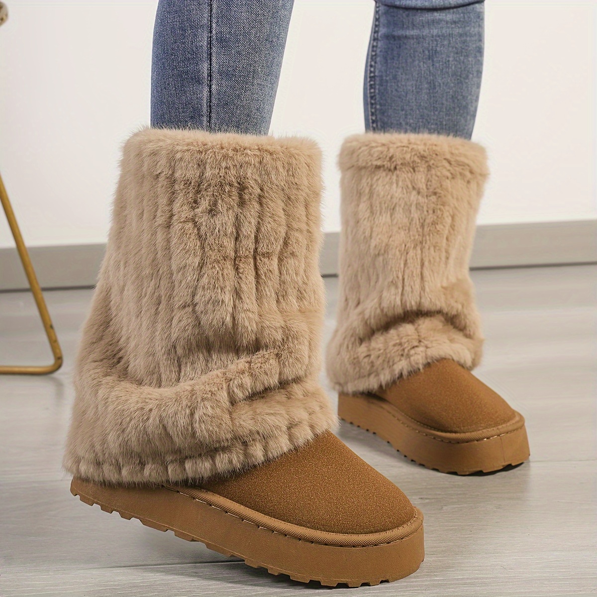 Comfortable mid-calf winter boots snow boots - soft plush lining, slip-on design, comfortable casual wear in cold weather - perfect for everyday outdo