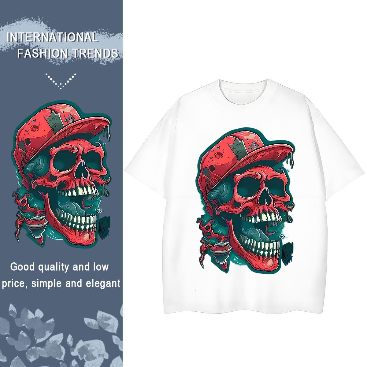 TOP Quality T-Shirts for Men 230g 100% Cotton skull Daily Wear Custom Anime Crew Neck Breathable Men Tops Tees 2024 New Tops Shirt