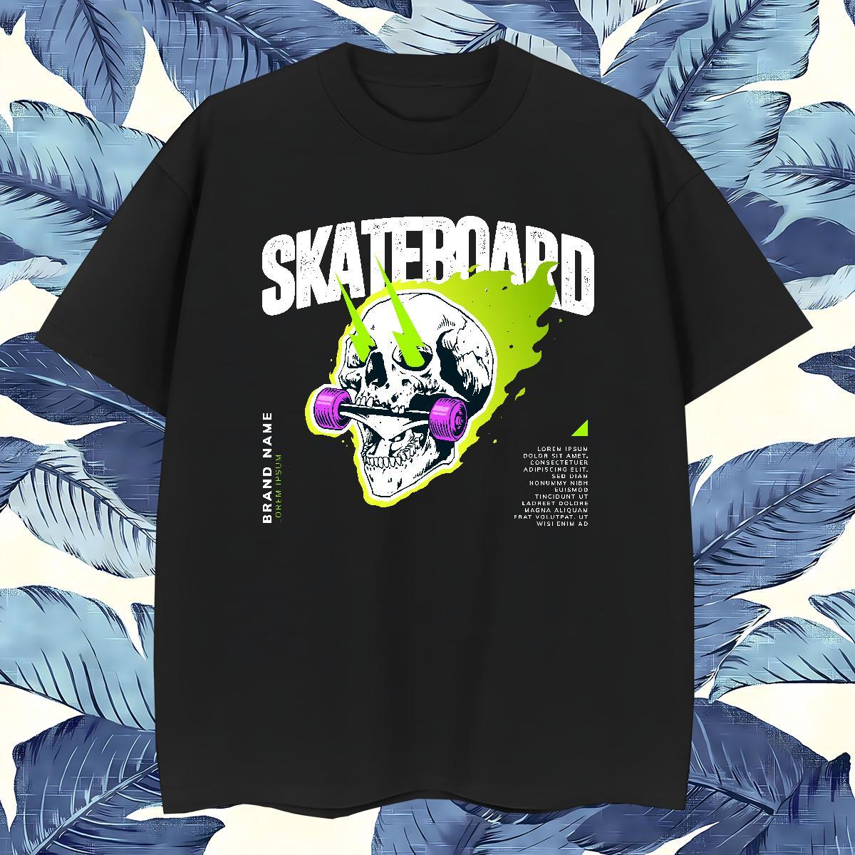 Free Shipping Men T Shirts 100% Cotton 230g skull Casual Beach Anime Breathable Men Tshirts Wholesale Tee Shirt