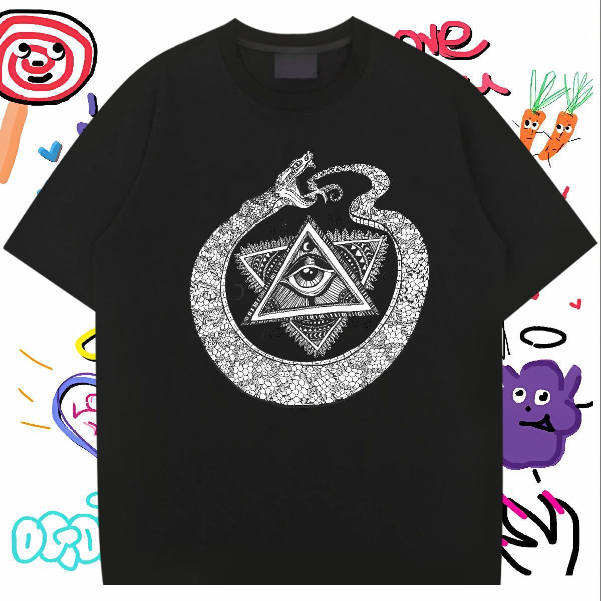 High Quality T Shirts Men 100% Cotton 230g eye of the devil Street Oversized Breathable Mens Tshirts Brand Tops
