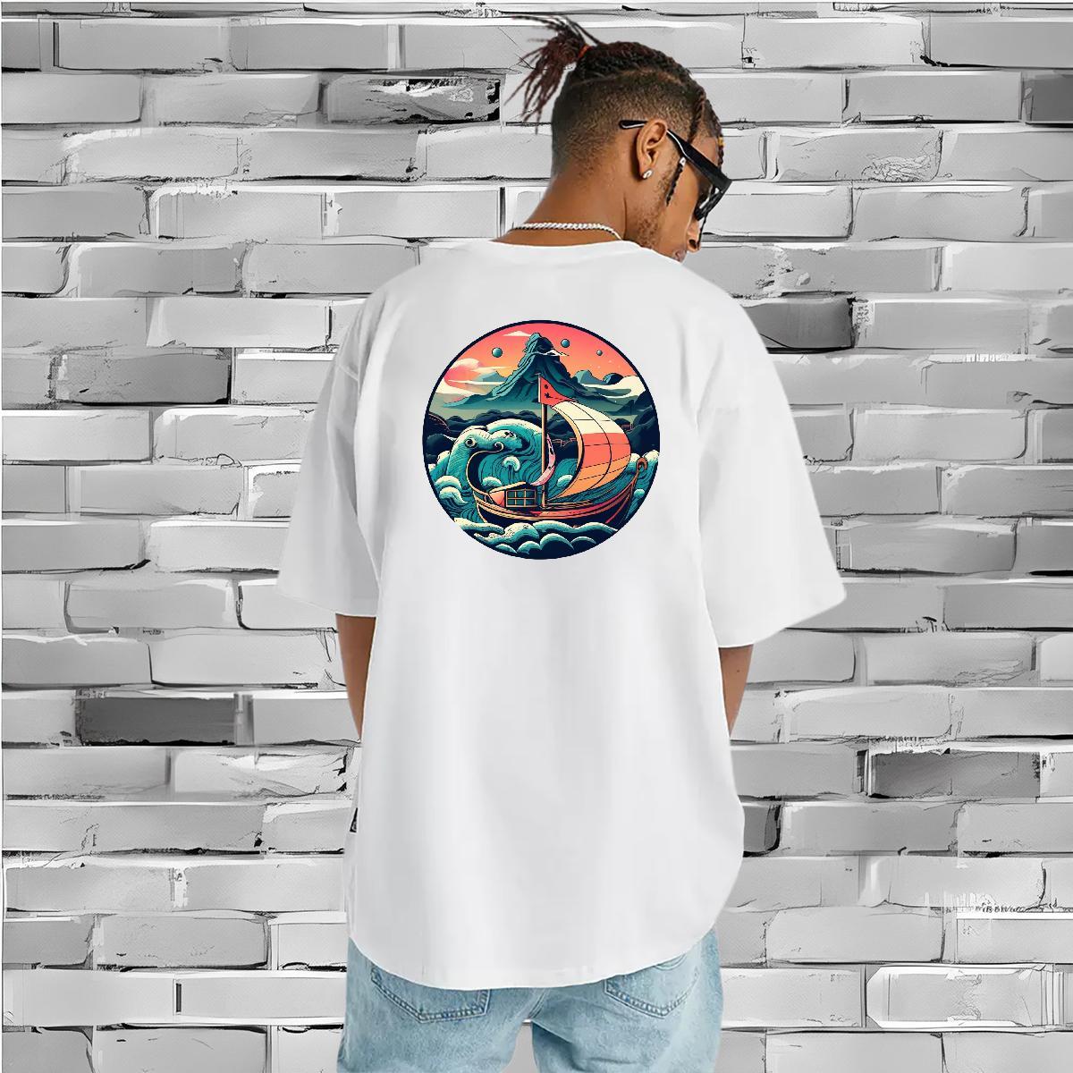 TOP Quality T Shirts Men 230g Cotton sea wave Casual Beach Oversized 3XL 4XL Breathable Soft Men Clothes T-Shirt 2024 New Clothings