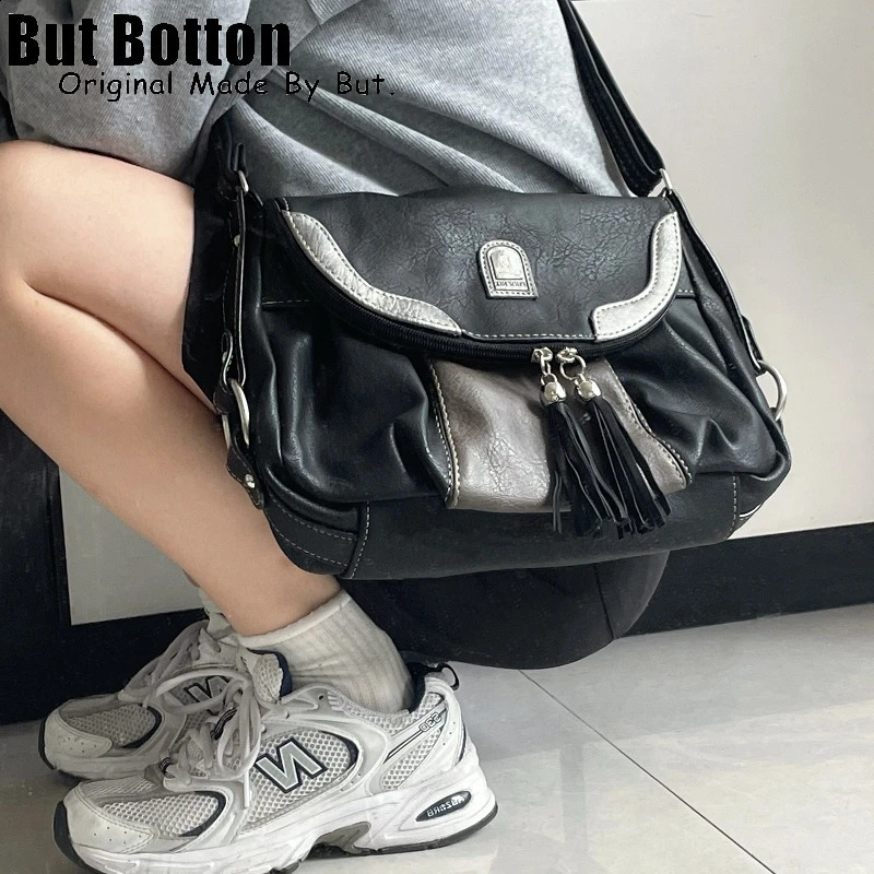 Millennial Spice Girl Large Capacity One Shoulder Crossbody Bag schoolbag Student woman y2k Harajuku Neutral Contrast 240826