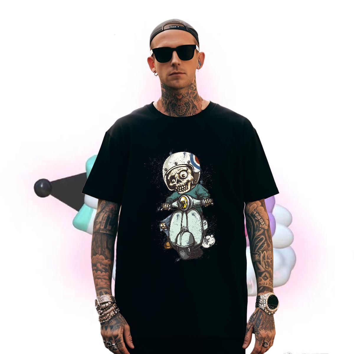 High Quality Men T Shirts 230g Cotton skull Street wear Hip Hop DIY Logo Oversized O Neck Short Sleeves Men Tops Tees Fashion Designer Tshirts