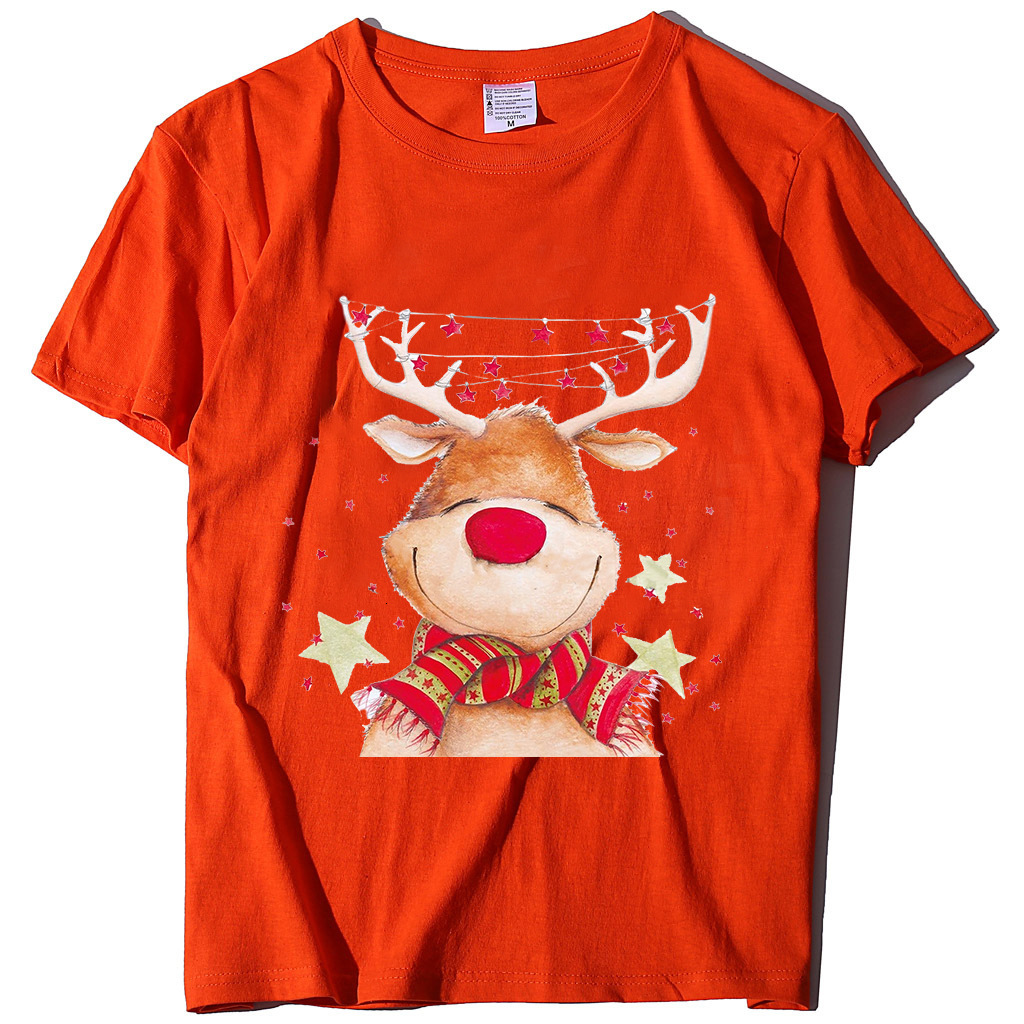 New Christmas Top Round Neck Elk Printed Women's T-shirt dongdumaoyi