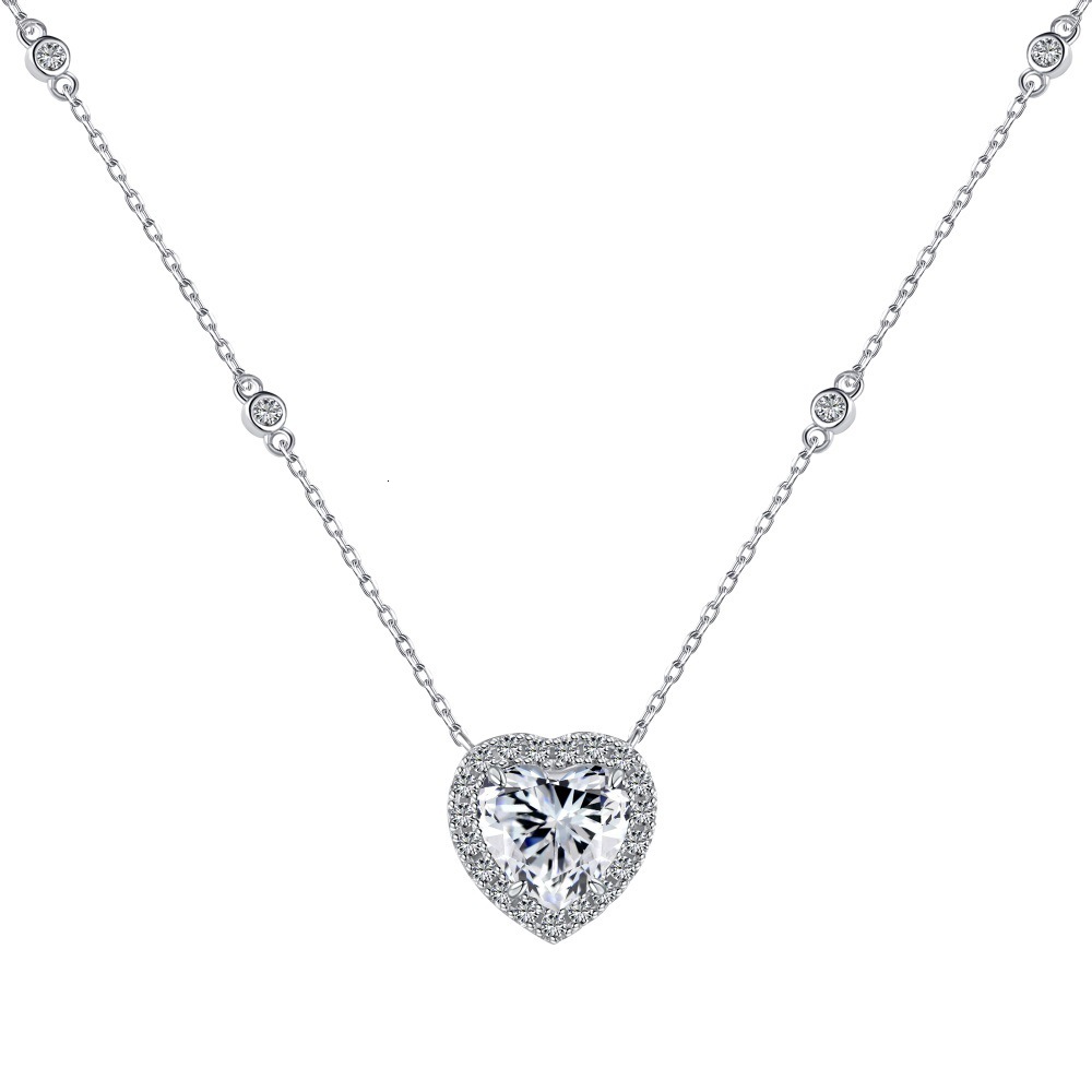 New S pure light high-end heart-shaped princess pink diamond droplet pear shaped colored zircon sier jewelry