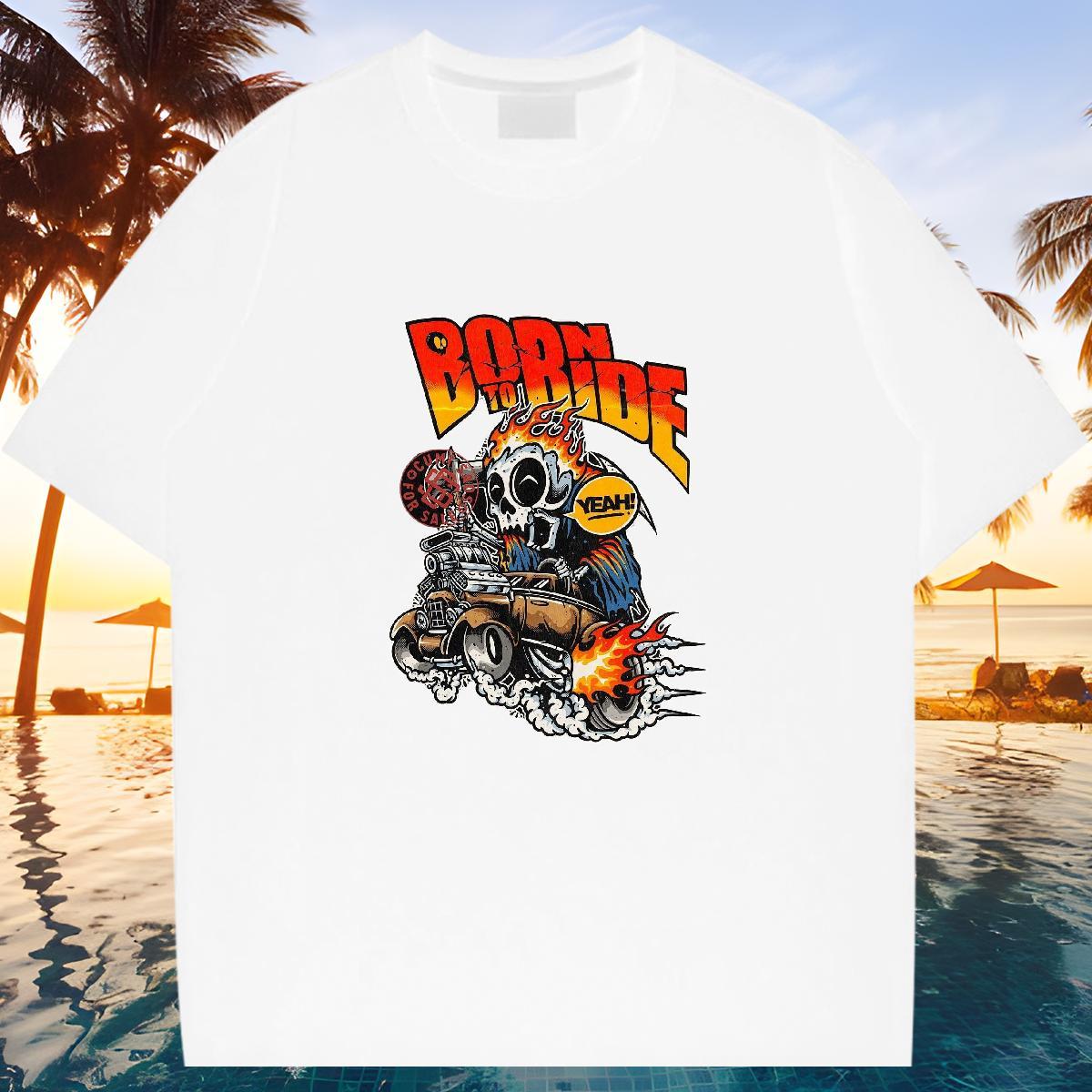 Soft T-Shirts for Men 230g 100% Cotton skull Anime Printing Street Black Oversized Crew Neck Breathable Men Tees 2024 Tshirts