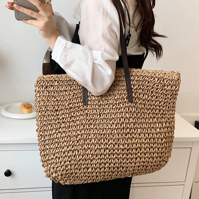 Bohemian Hollow Straw Beach Handabg Handmade Woven Shoulder Bag For Women Raffia Shopping Travel Bag Female Summer Casual Tote R250424