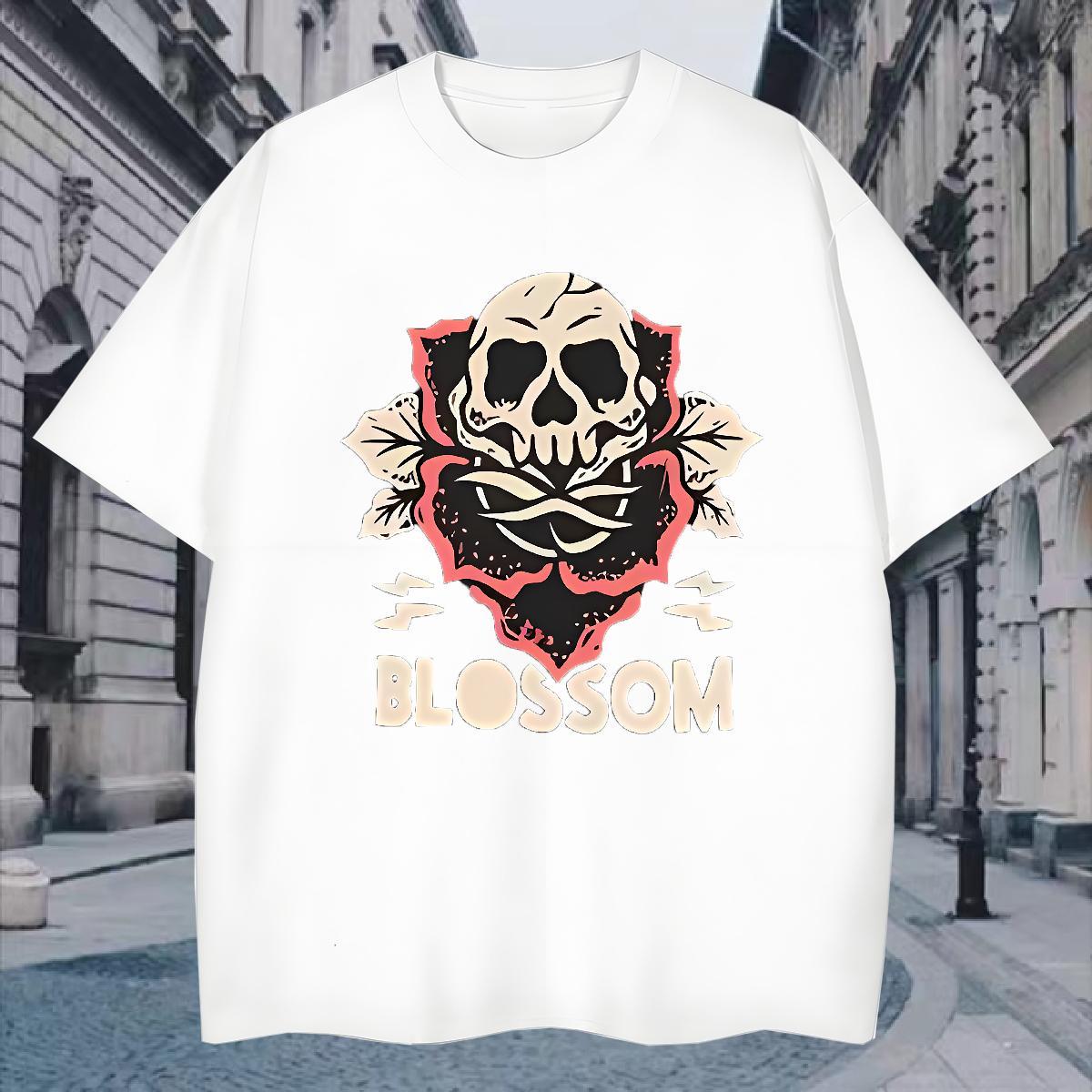 Comfortable Men T Shirts 230g Cotton skull Summer Casual Black Oversized Breathable Short Sleeve Men Tops Tees Fashion Designer Polos