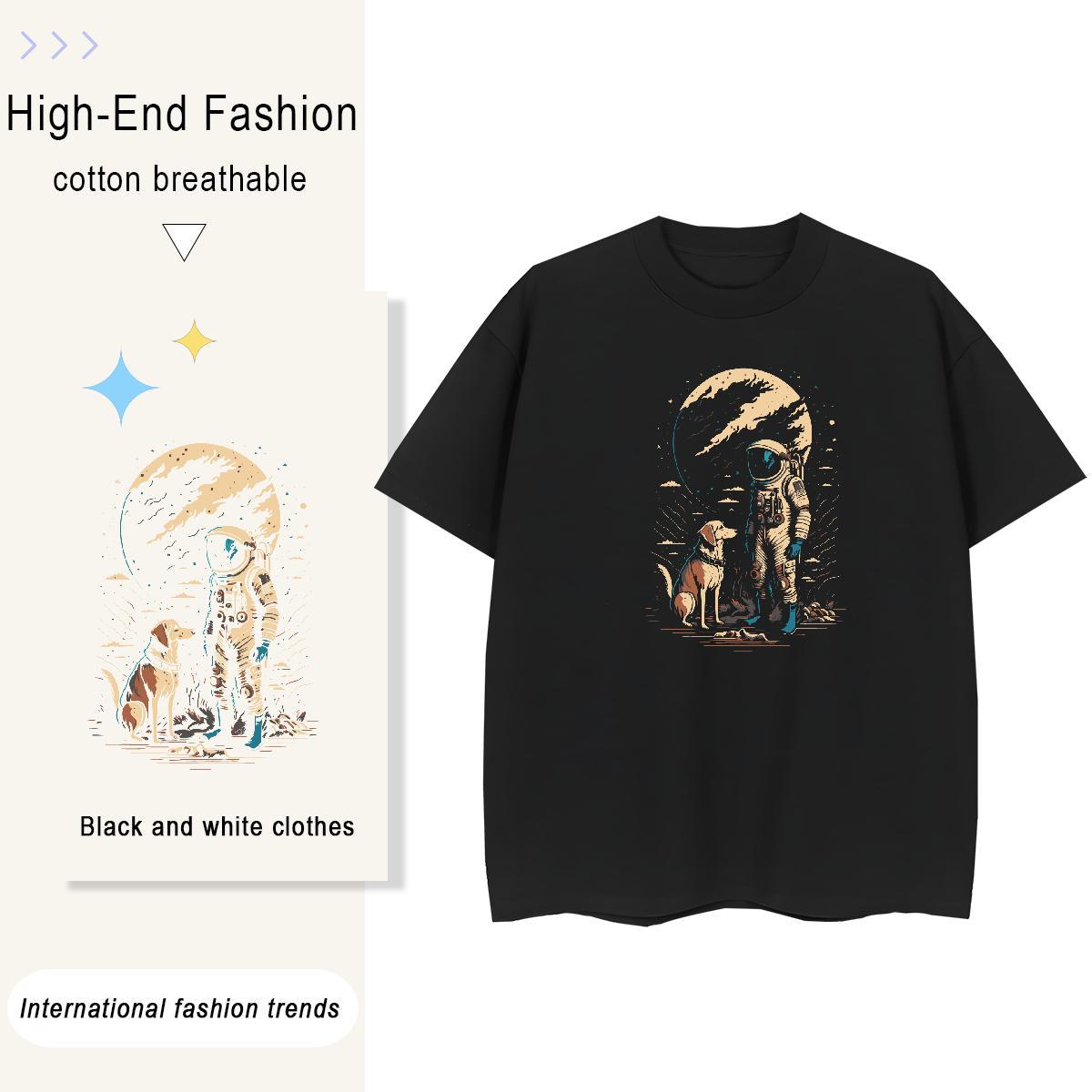 Free Shipping Unisex Tshirts 100% Cotton 230g planet Street Wear Woman T Shirts Breathable Cartoon Floral Printing Tees Shirts