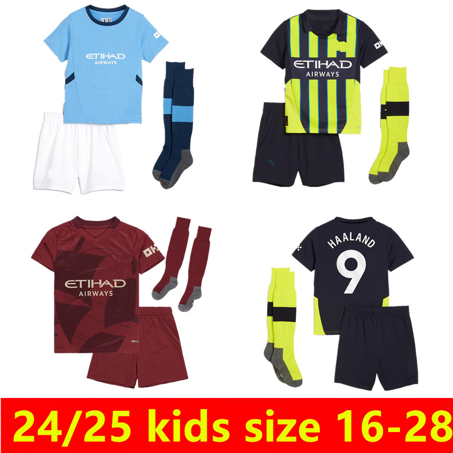 Kids 2024 2025 football kits Tracksuits HAALAND SOCCER JERSEYS GREALISH 24/25 MANS CITIES MAHREZ DE BRUYNE FODEN Kids footbal kit