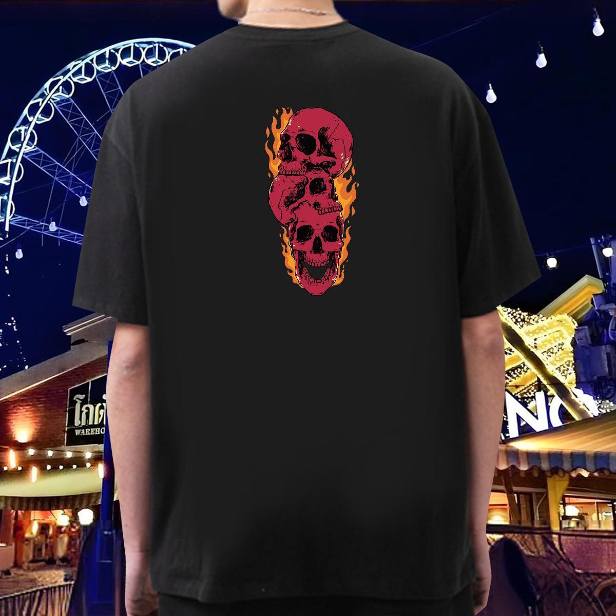 Unisex Man T Shirts 230g Pure Cotton skull High Street Hip Hop DIY Logo Oversized Round Neck Short Sleeve Men Tshirts New Tops Tees