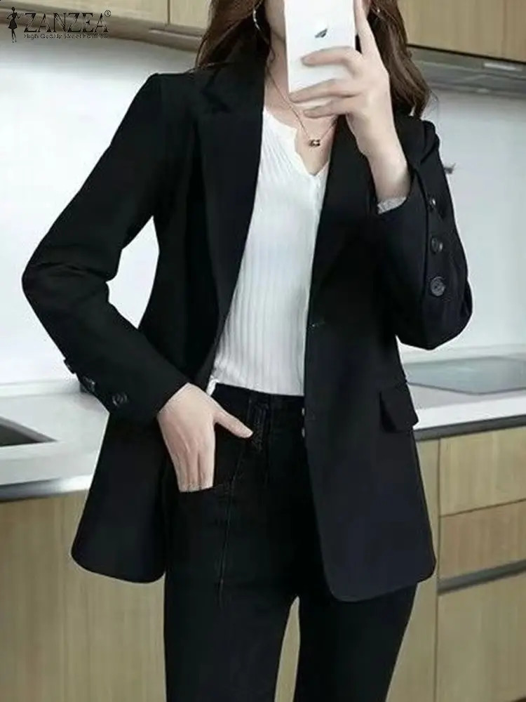 ZANZEA Autumn Fashion Long Sleeve Blazer Woman Lapel Neck Party Suits Elegant Solid Color Jackets Female Vintage OL Outwear 240826