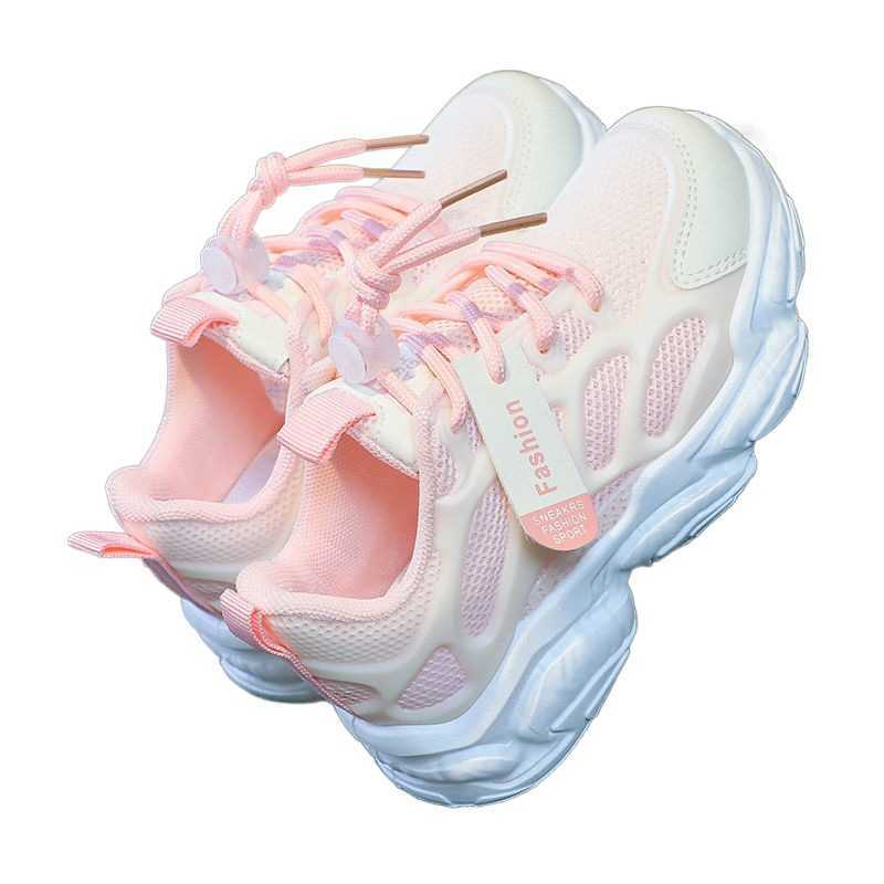 Athletic Outdoor Girls 2024 Spring and Autumn new style childrens mesh breathable dad boys casual sports running shoes H260130